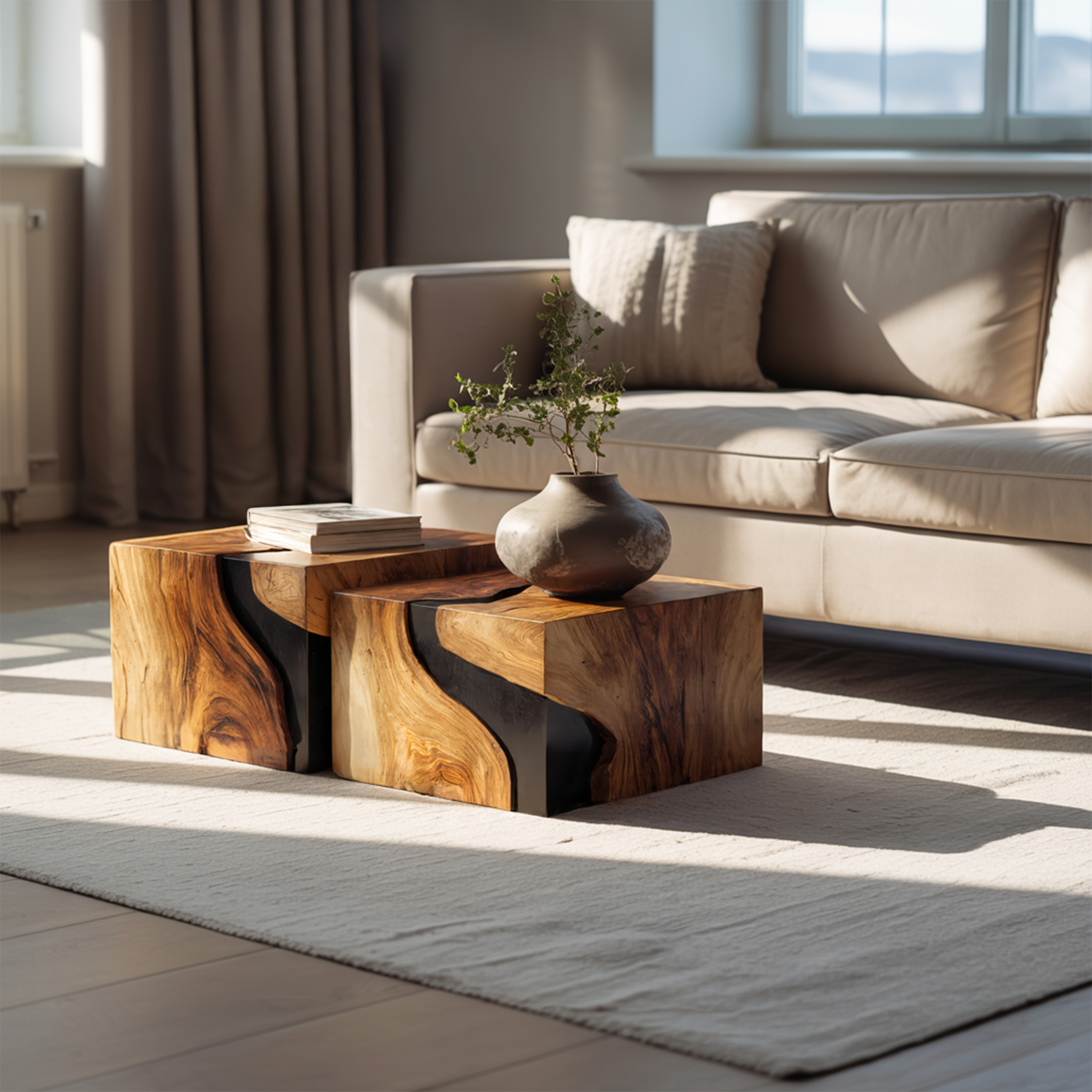 Farmhouse Solid Wood Cube Coffee Table For Cozy Rooms SILDTTNCF053