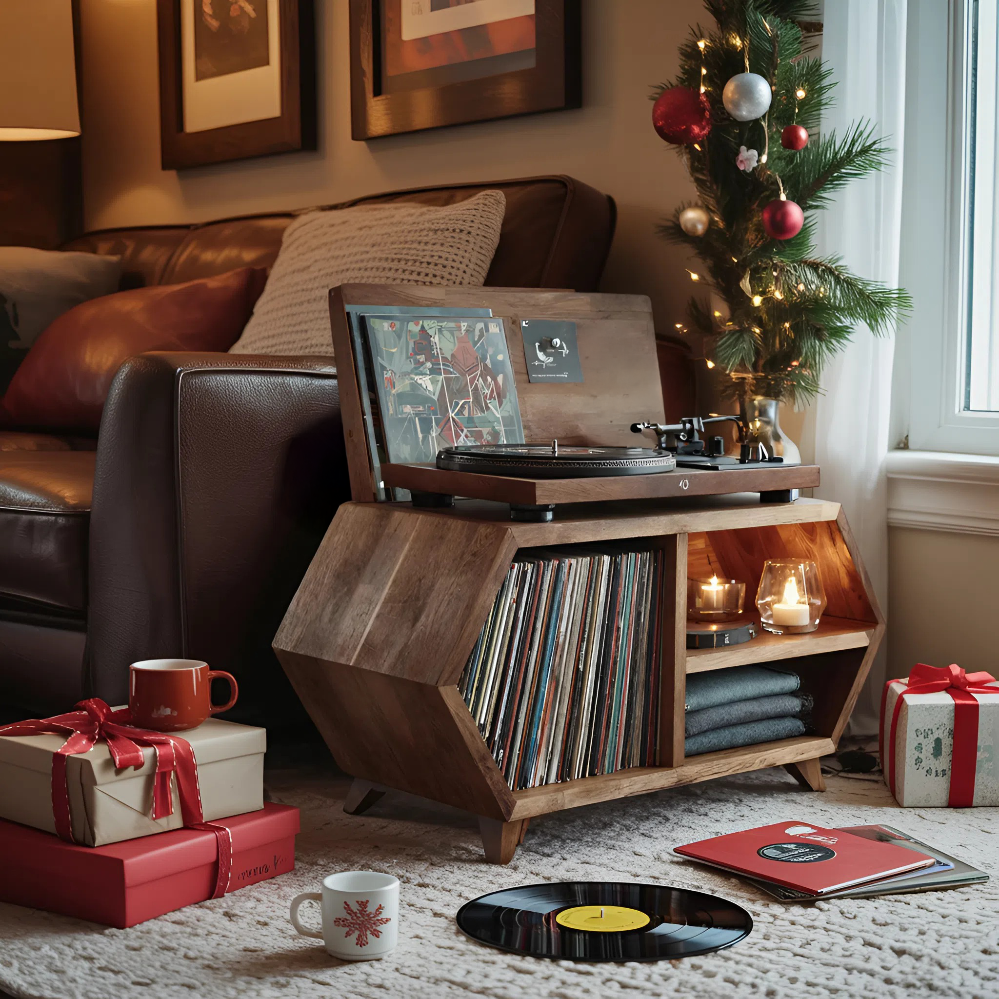 Handcrafted Wooden Record Stand For Bedroom Holiday Style SILDTTNCRS003