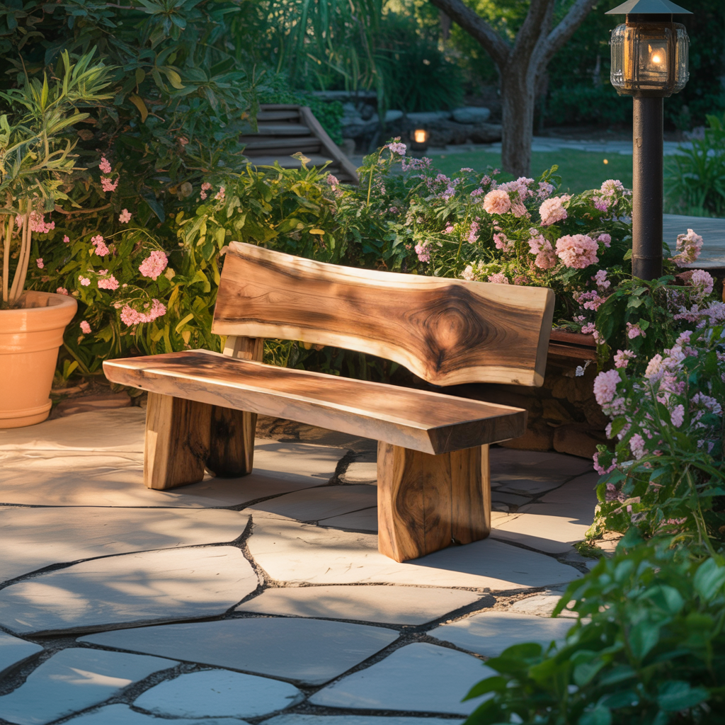 Contemporary Wood Bench With Sculpted Back For Patio Or Courtyard SITHTTCHR019