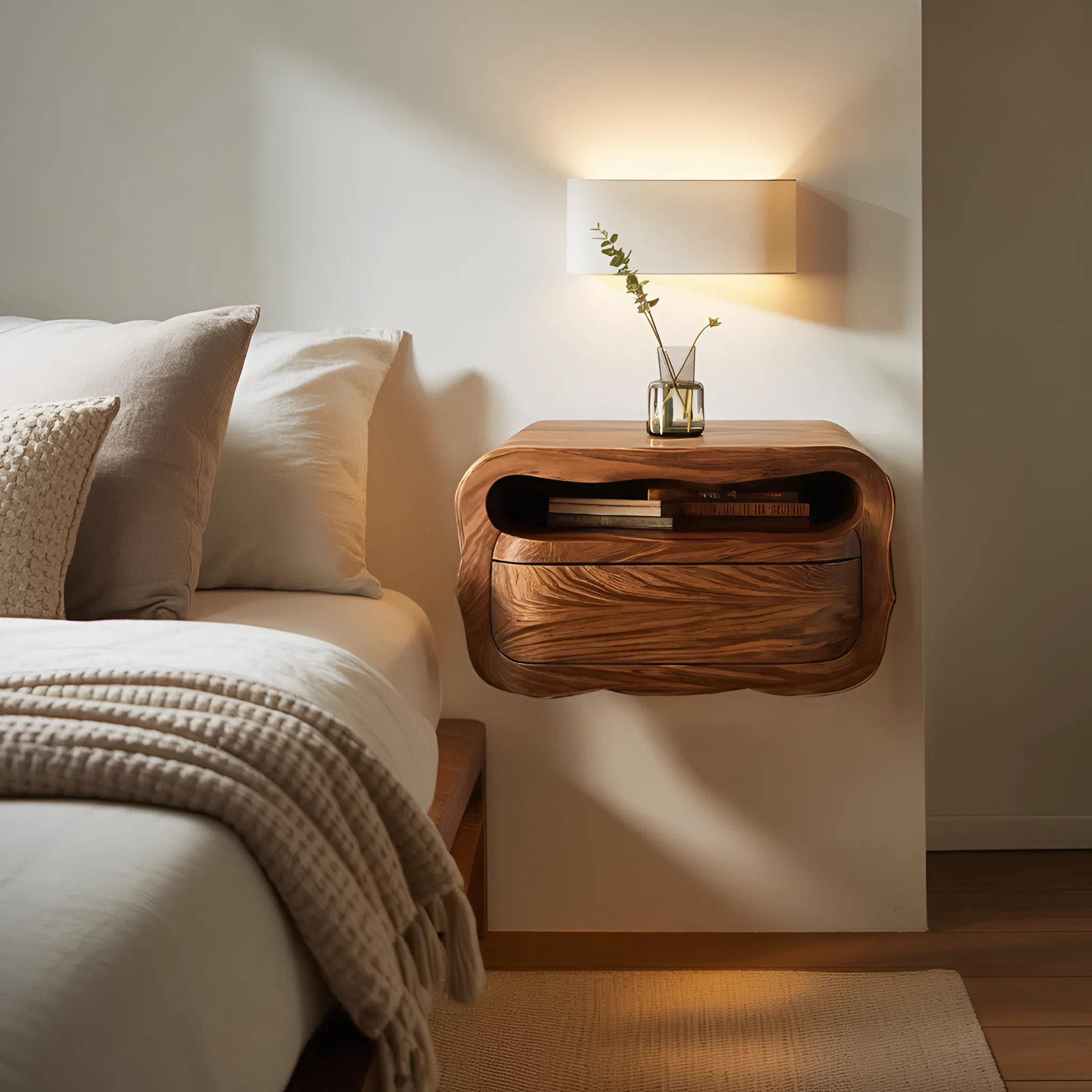 Modern Floating Nightstand With Soft Curves For Bedroom RTTHHNNS011