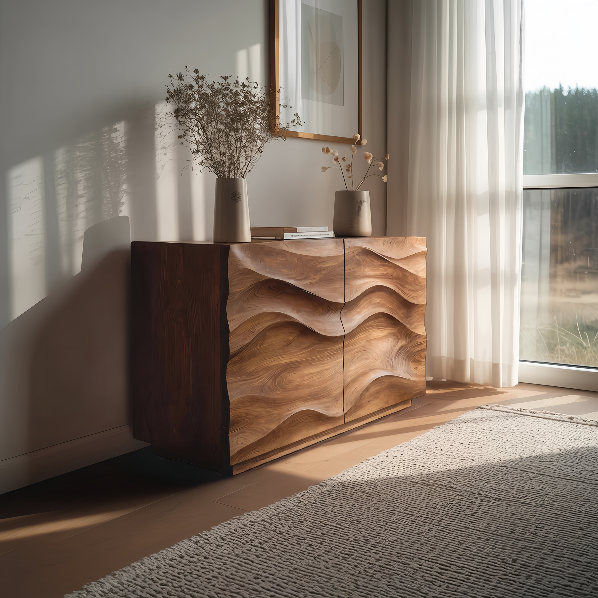 Contemporary Sideboard Sculptural Carved For Living Room RTTHHNSD009