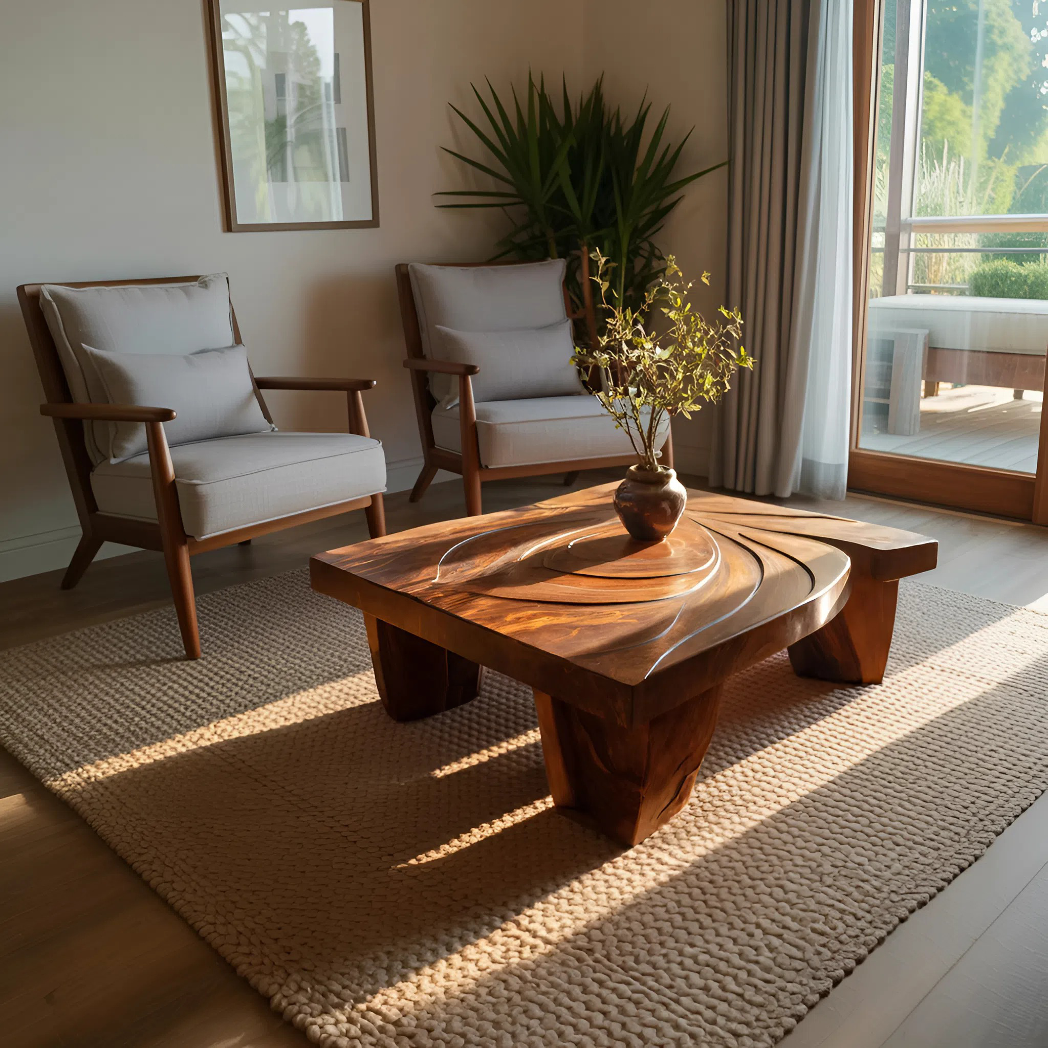 Mid Century Abstract Solid Wood Coffee Table For Living Room SILDTTRCF070