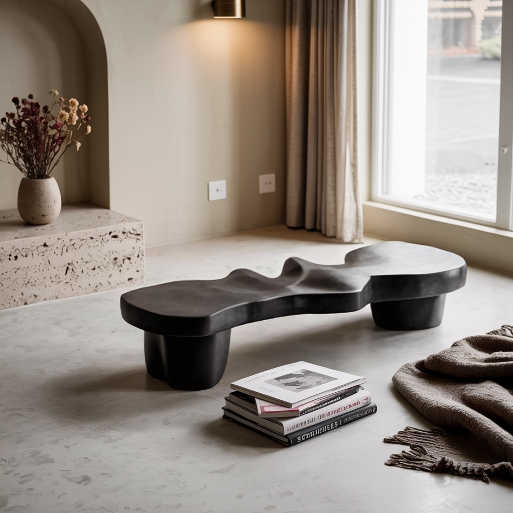 Contemporary Sculptural Wood Bench For Modern Living Room Or Gallery SITHHNCHR009