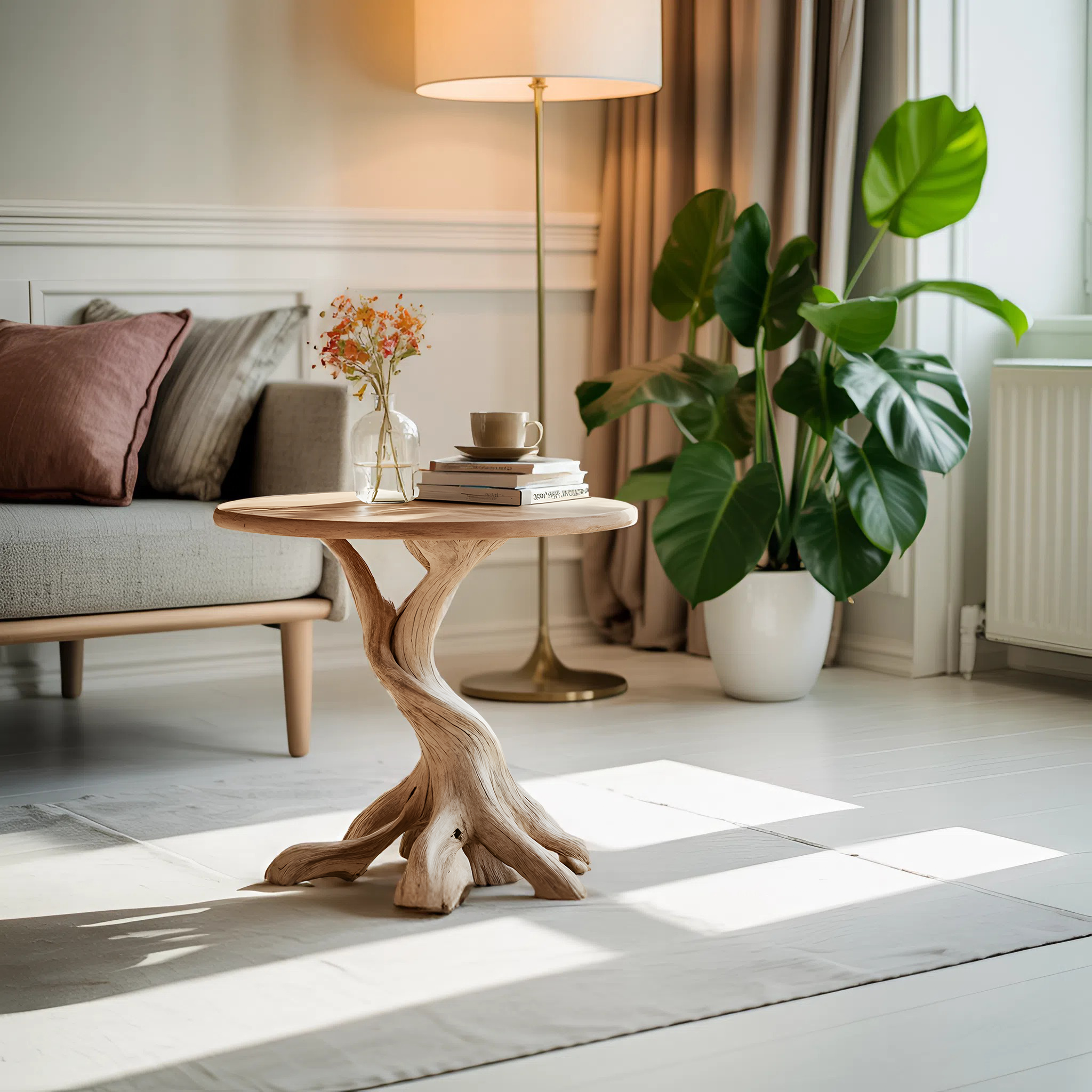 Rustic Solid Wood End Table For Living Room Stylish Wall Display SILDTTREN008