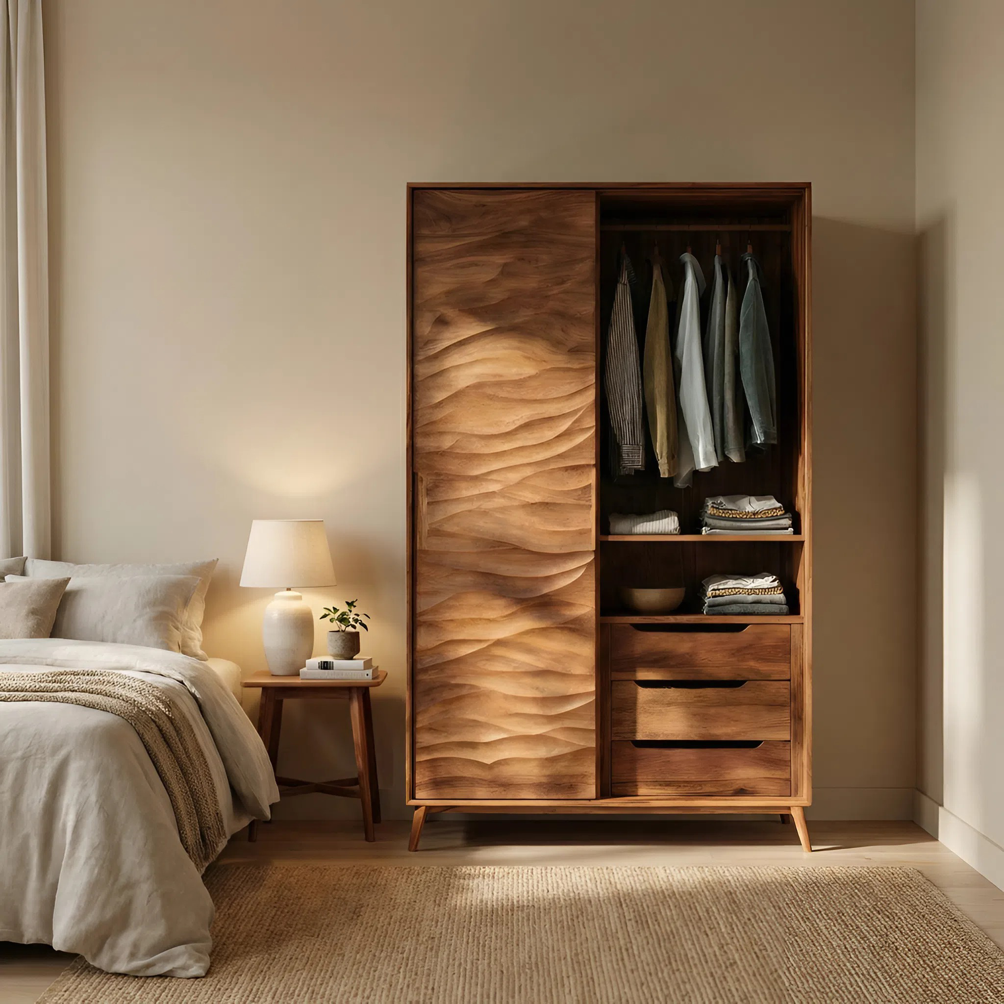 Organic Sculptural Wardrobe With Wave Door For Bedroom Interior RTTHHNWRE001