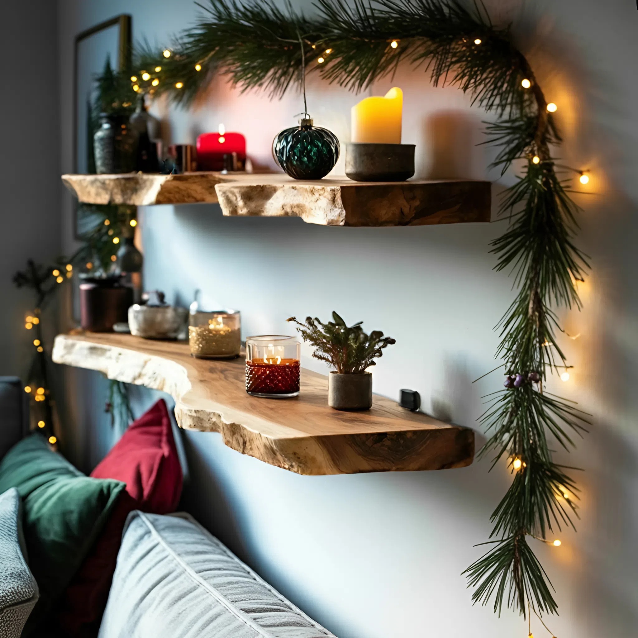 Mid Century Wooden Floating Shelf For Cozy Christmas Bedroom Setup SILDTTNCFL029