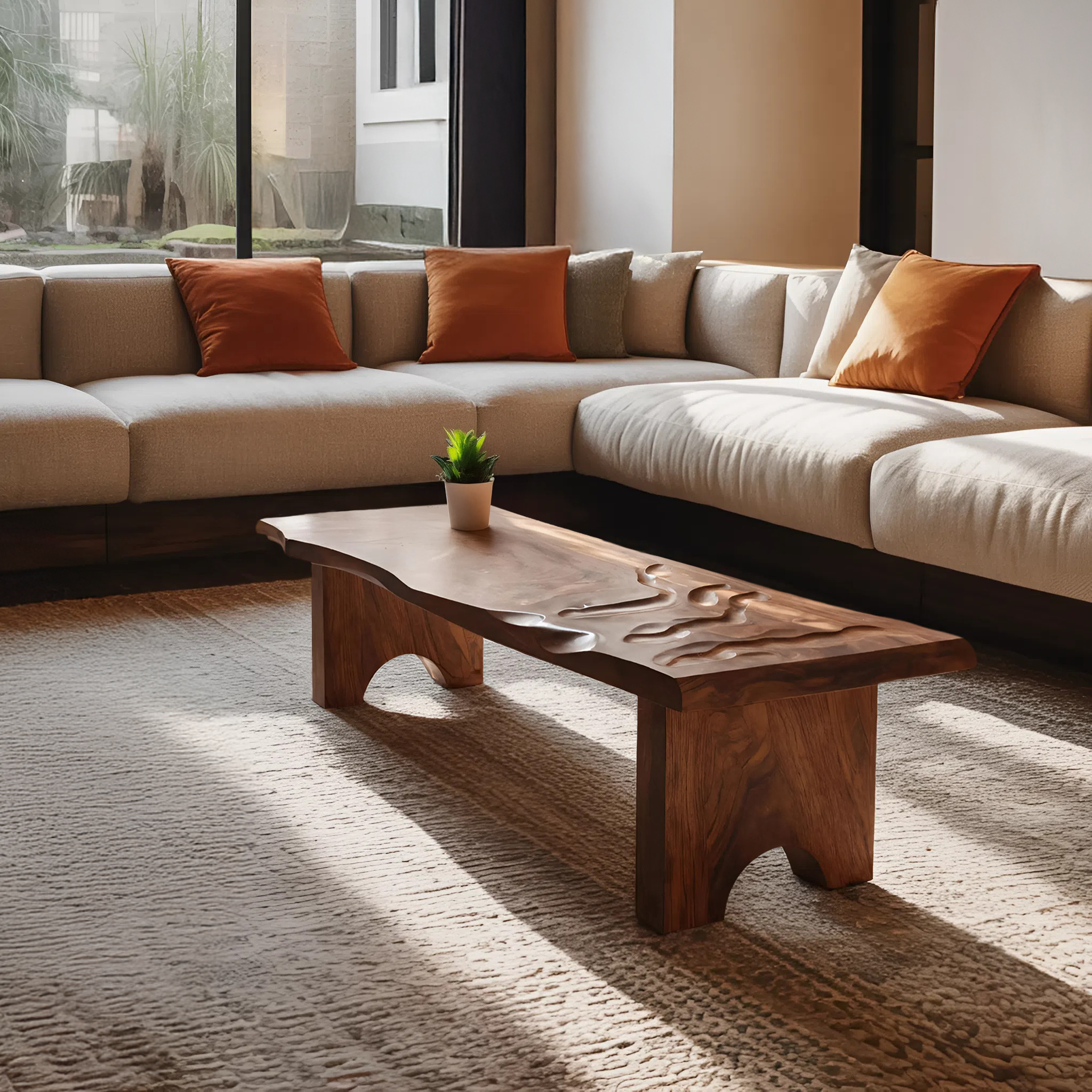 Mid Century Abstract Solid Wood Coffee Table For Entryway SILDTTRCF097