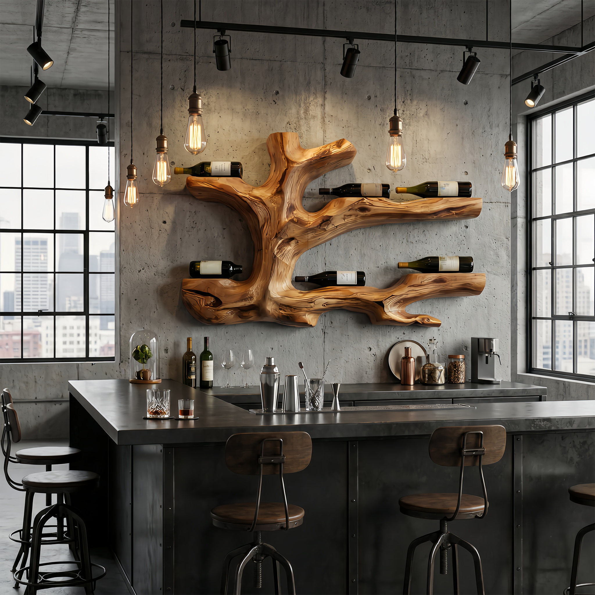 Rustic Live Edge Wine Rack Wall Hanging For Home Interiors RTTHTTWH008