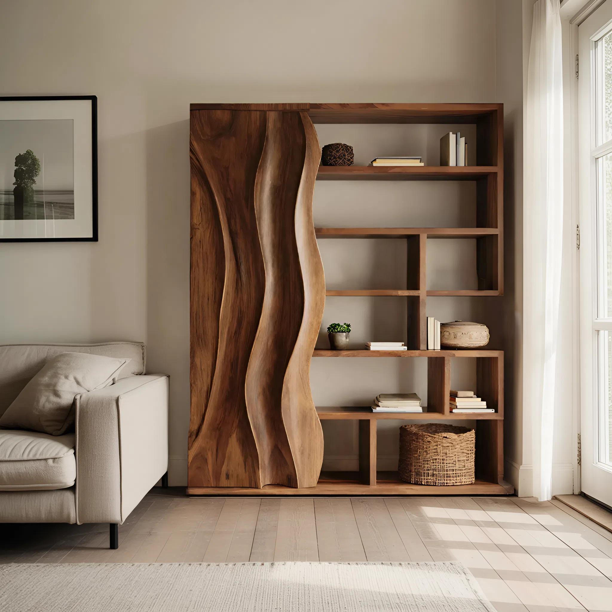 Modern Bookshelf With Wave Door For Home Decor RTTHHNBS087