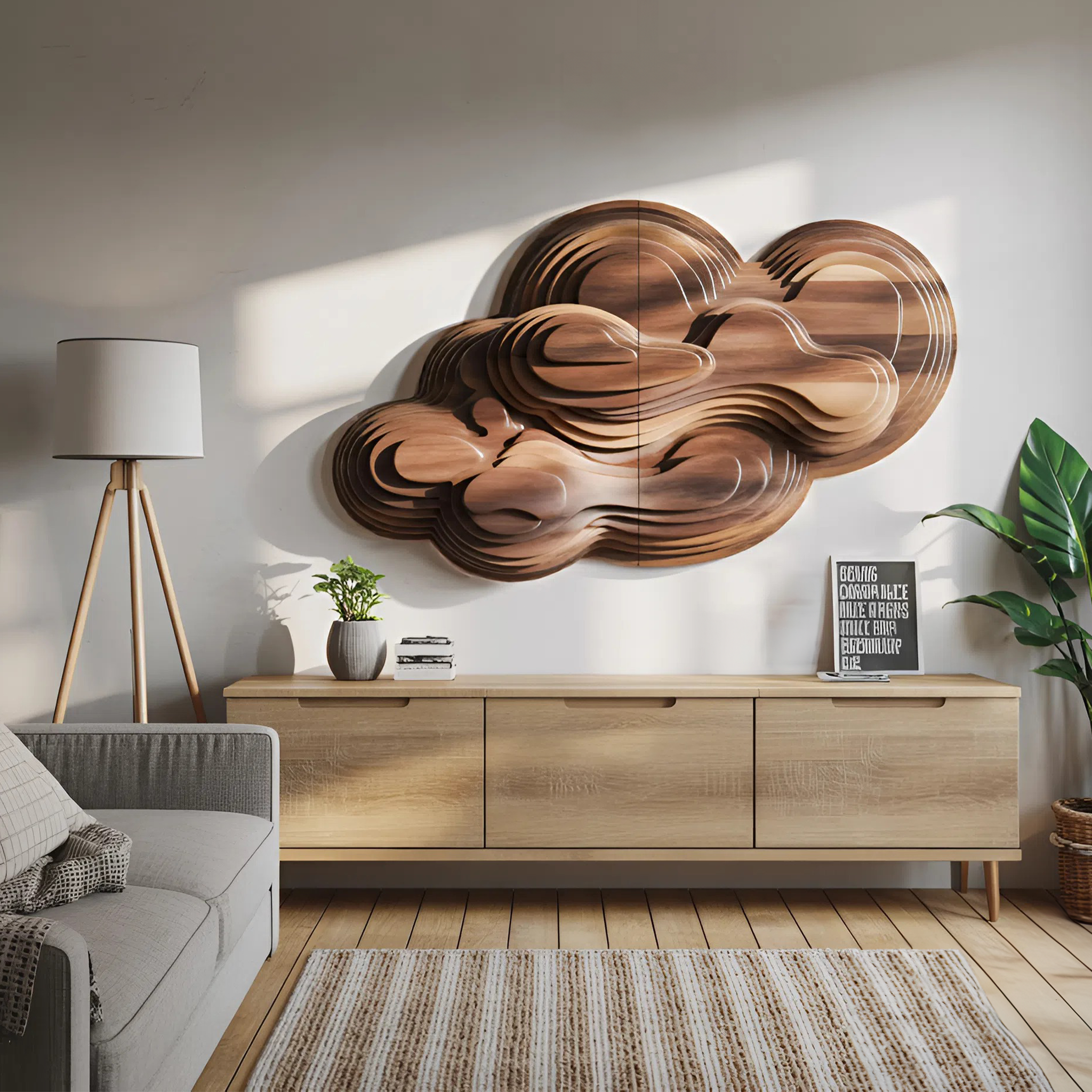 Organic Cloud Wall Sculpture With Layered Design For Bedroom SITHTTWA007