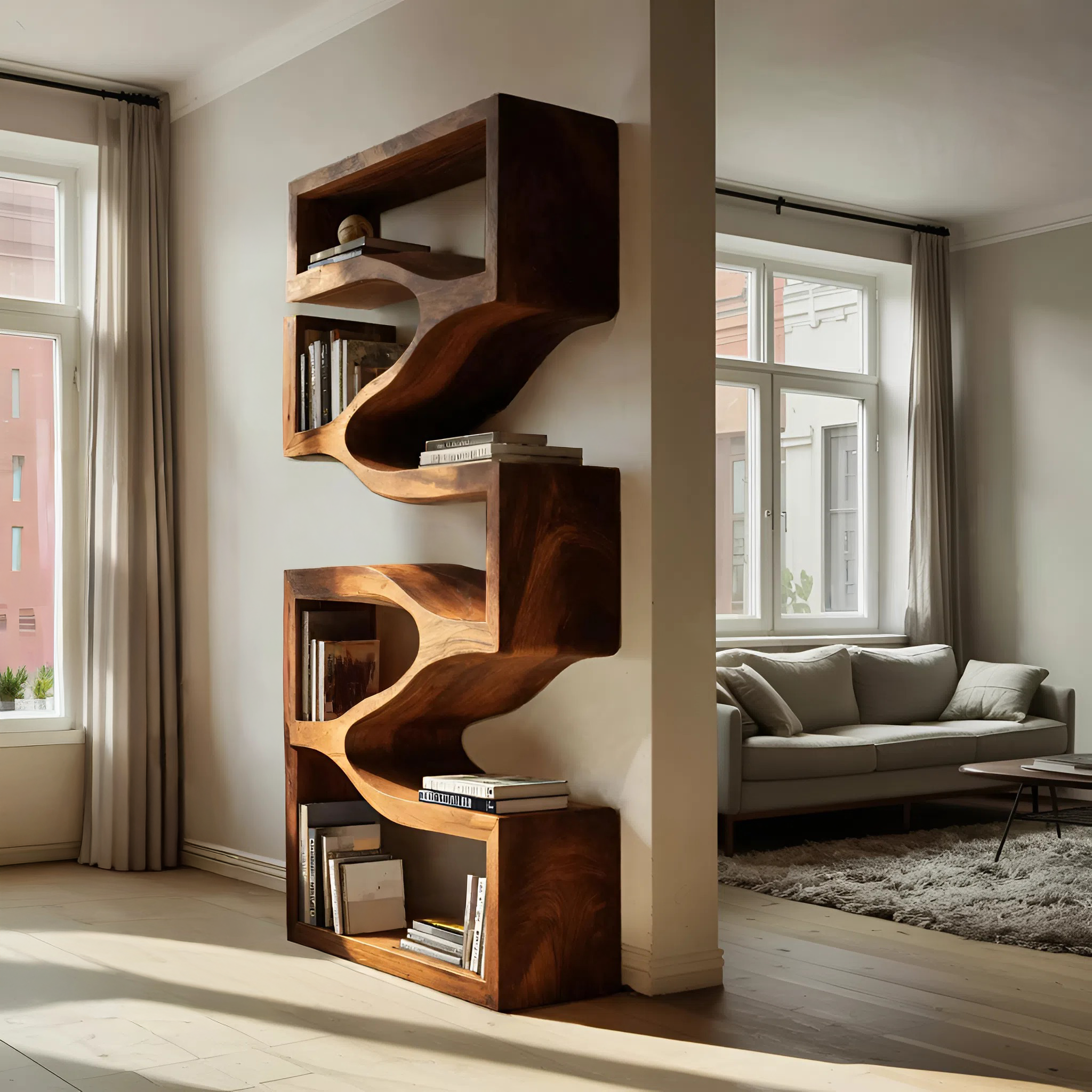 Sculptural Wooden Wall Bookcase For Modern BedRoom RTTHHNBS109