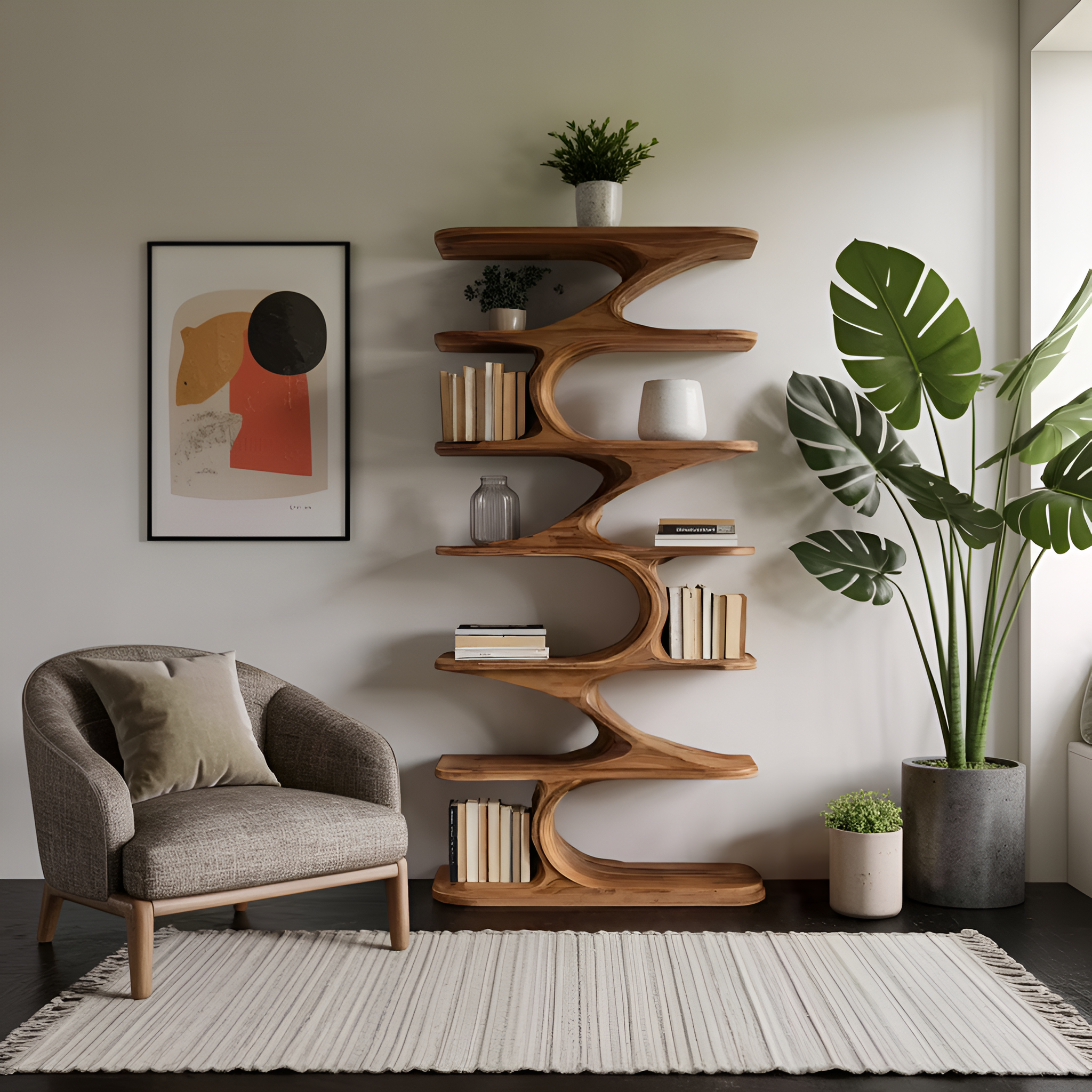 Modern Organic Curved Bookshelf For Living Room SITHHNBS061