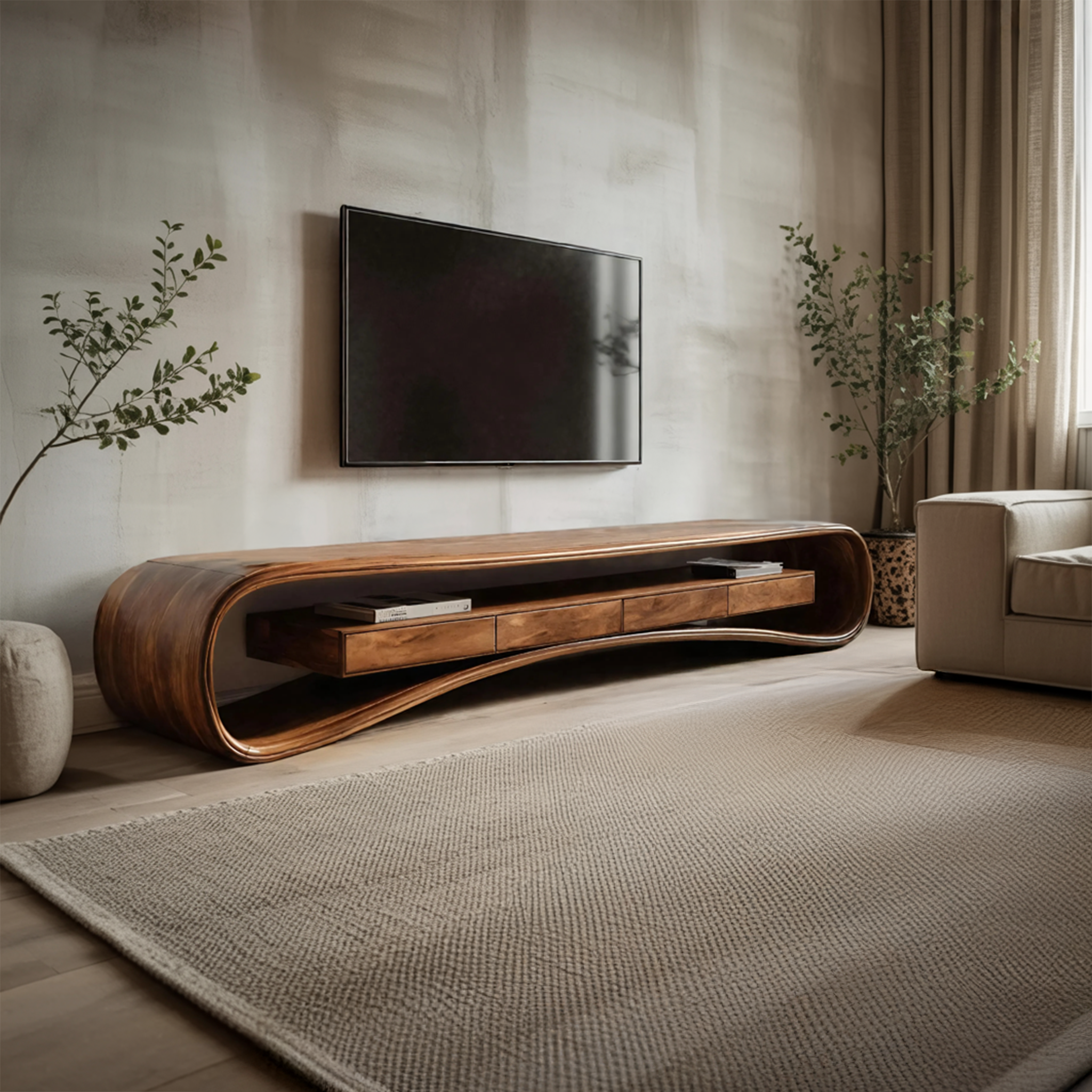 Modern Luxury Curved Media Console For Living Room SITHHNTVC045