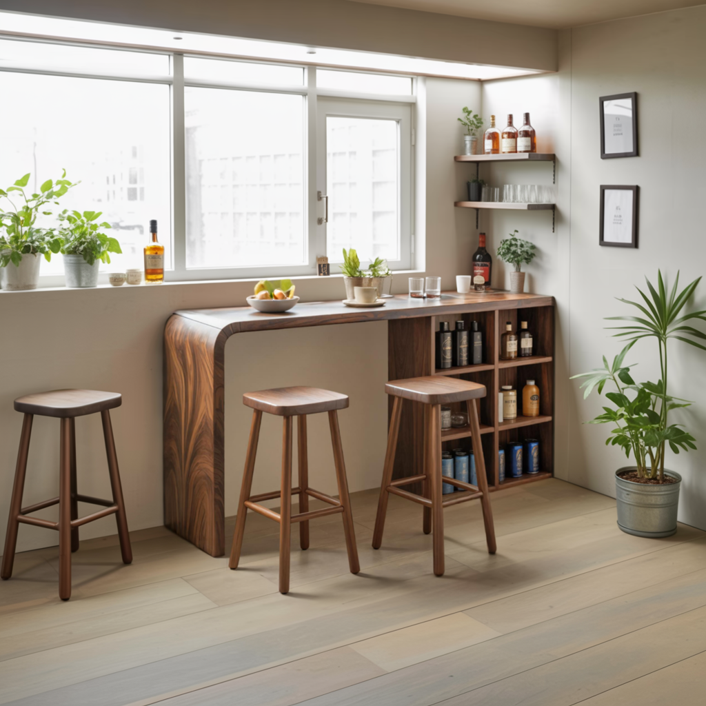 Modern Wooden Bar Table With Storage For Kitchen Or Home Mini Bar SITHTTBTA003