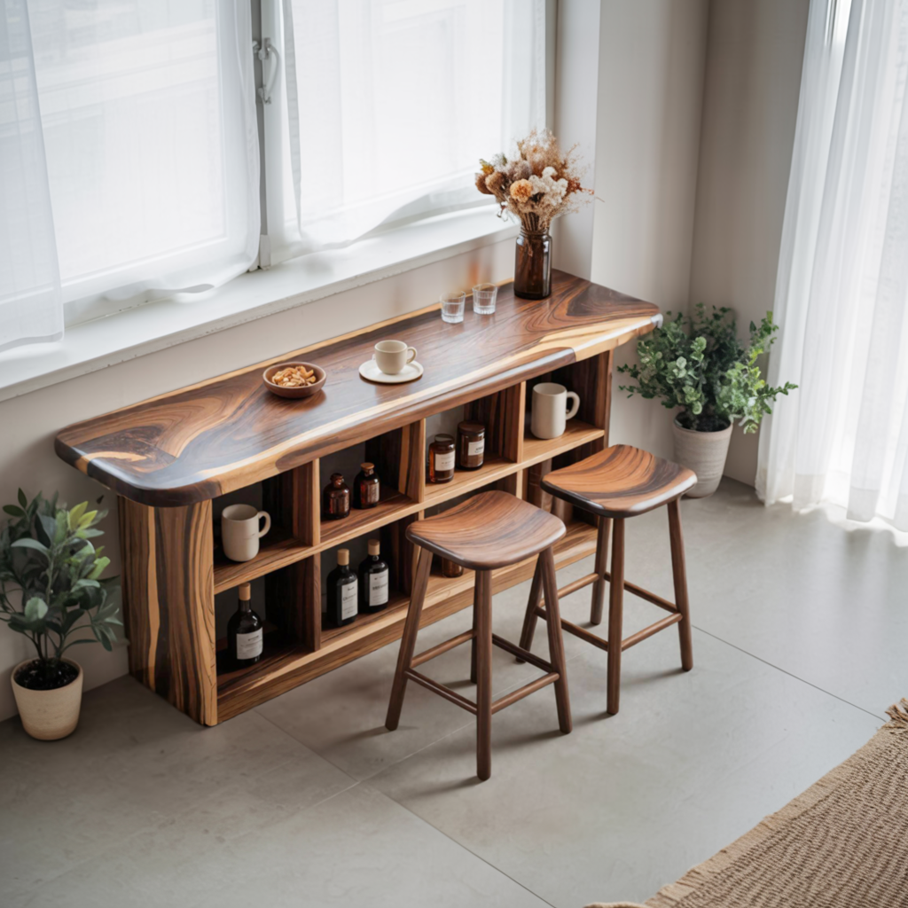 Wooden Bar Table With Storage For Compact Kitchen Or Coffee Bar SITHTTBTA005
