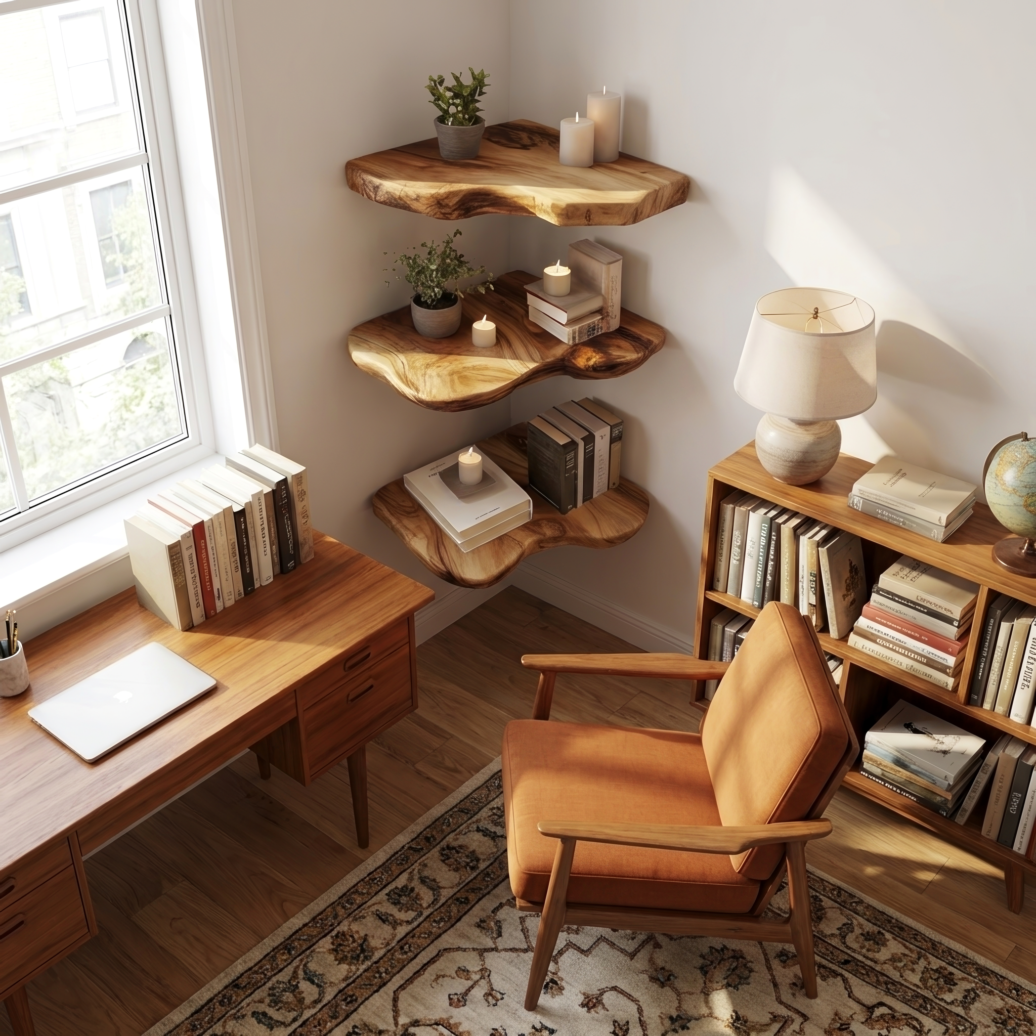 Modern Solid Wood Corner Shelf For Entryway Design And Display SILDTTRCN004