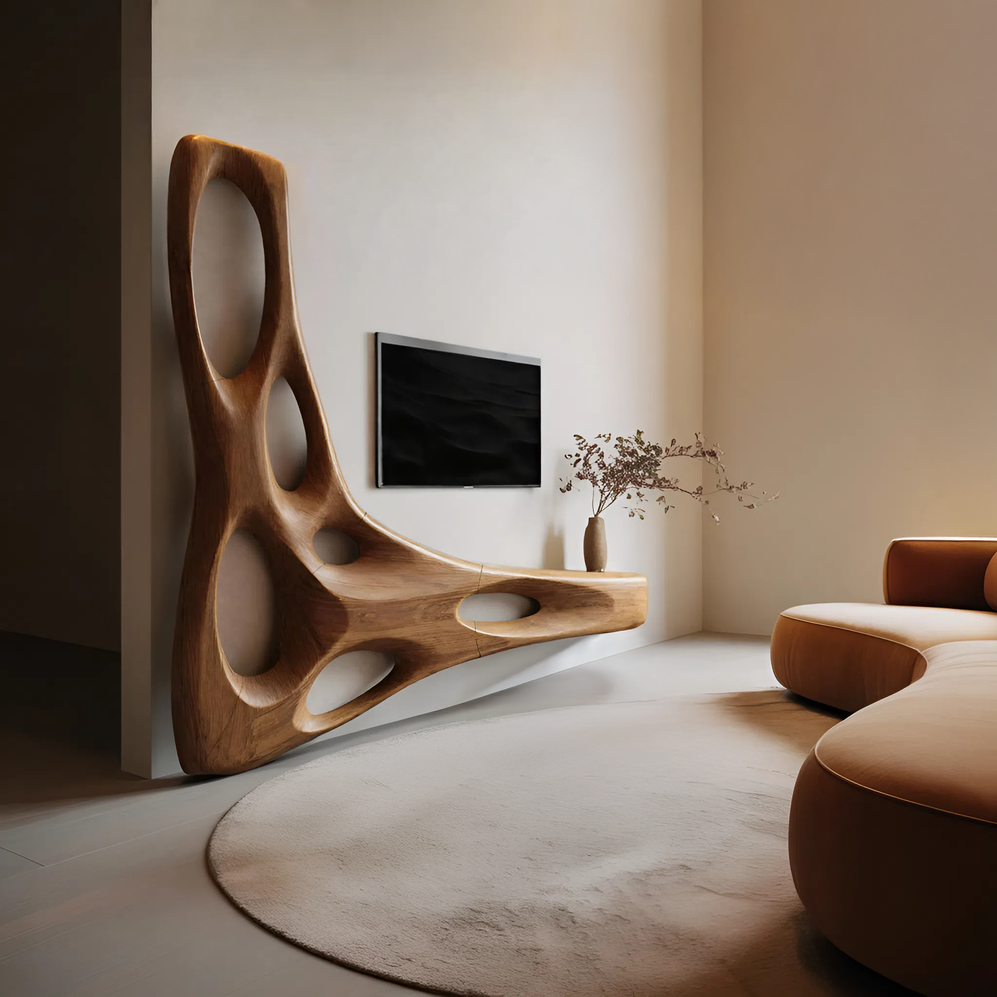 Artistic Organic Wall Mounted Media Console For Living Room SITHHNTVC038