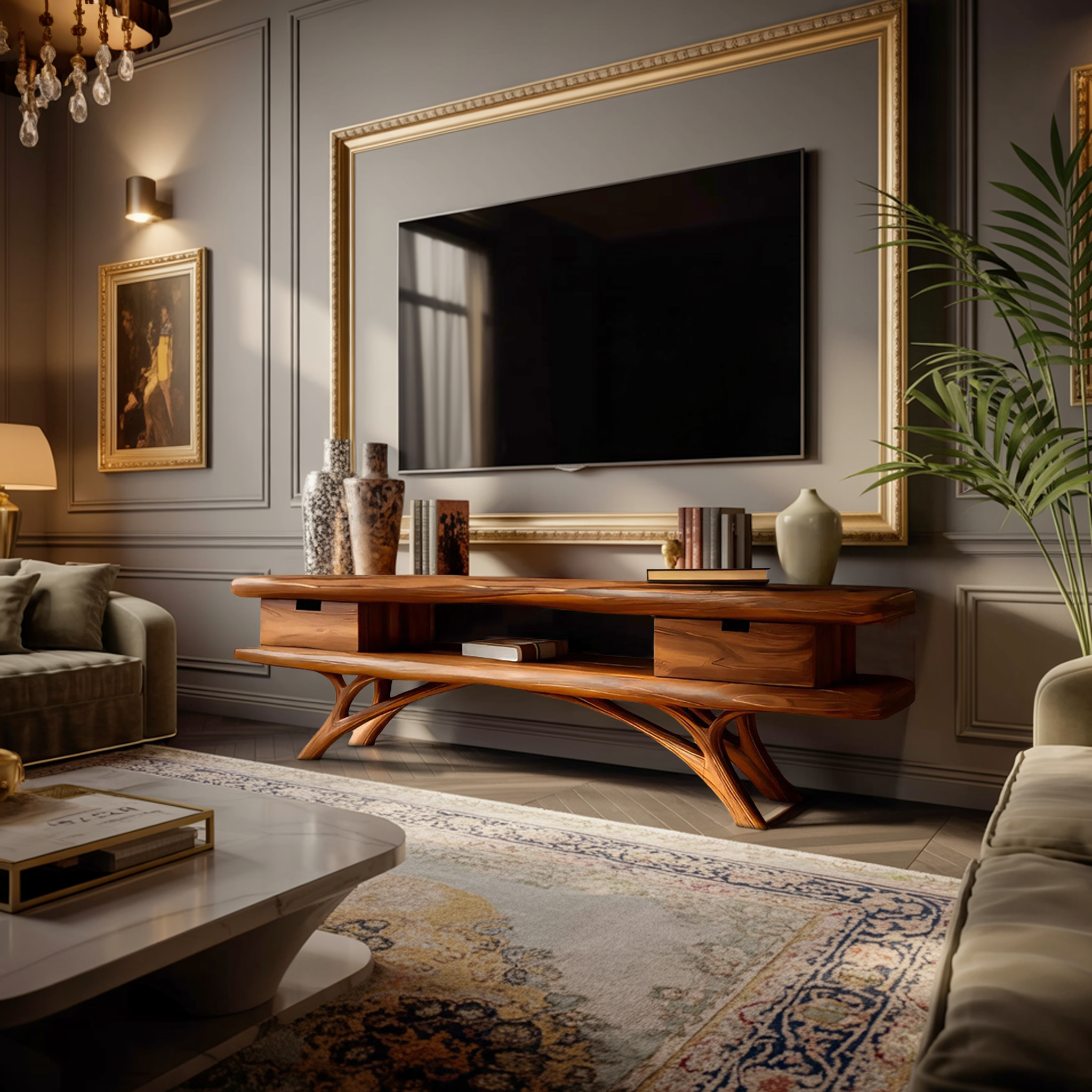 Artistic Curved TV Cabinet For Minimalist Interior Furniture RTTHTTTVC059