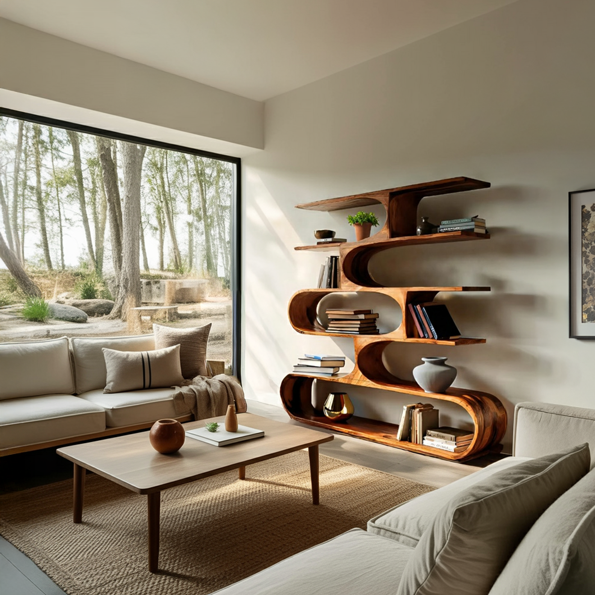 Artistic Curved Bookcase For Living Room Decor RTTHTTBS054