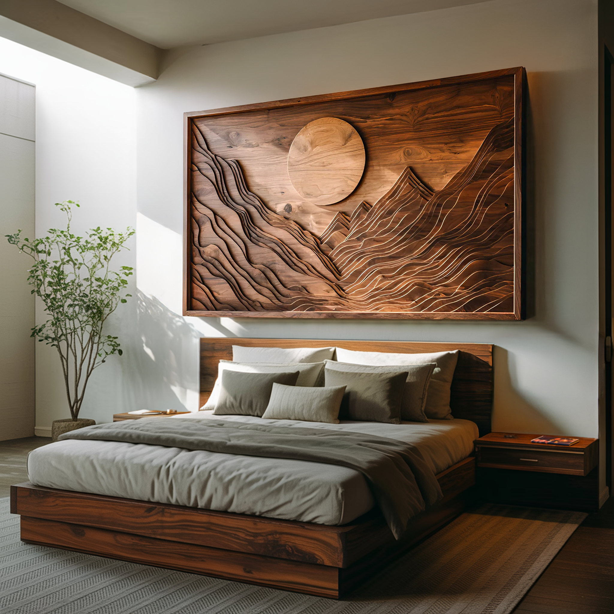 Handcrafted Wall Art Mountain Sun Landscape For Living Room RTTHTTWA053
