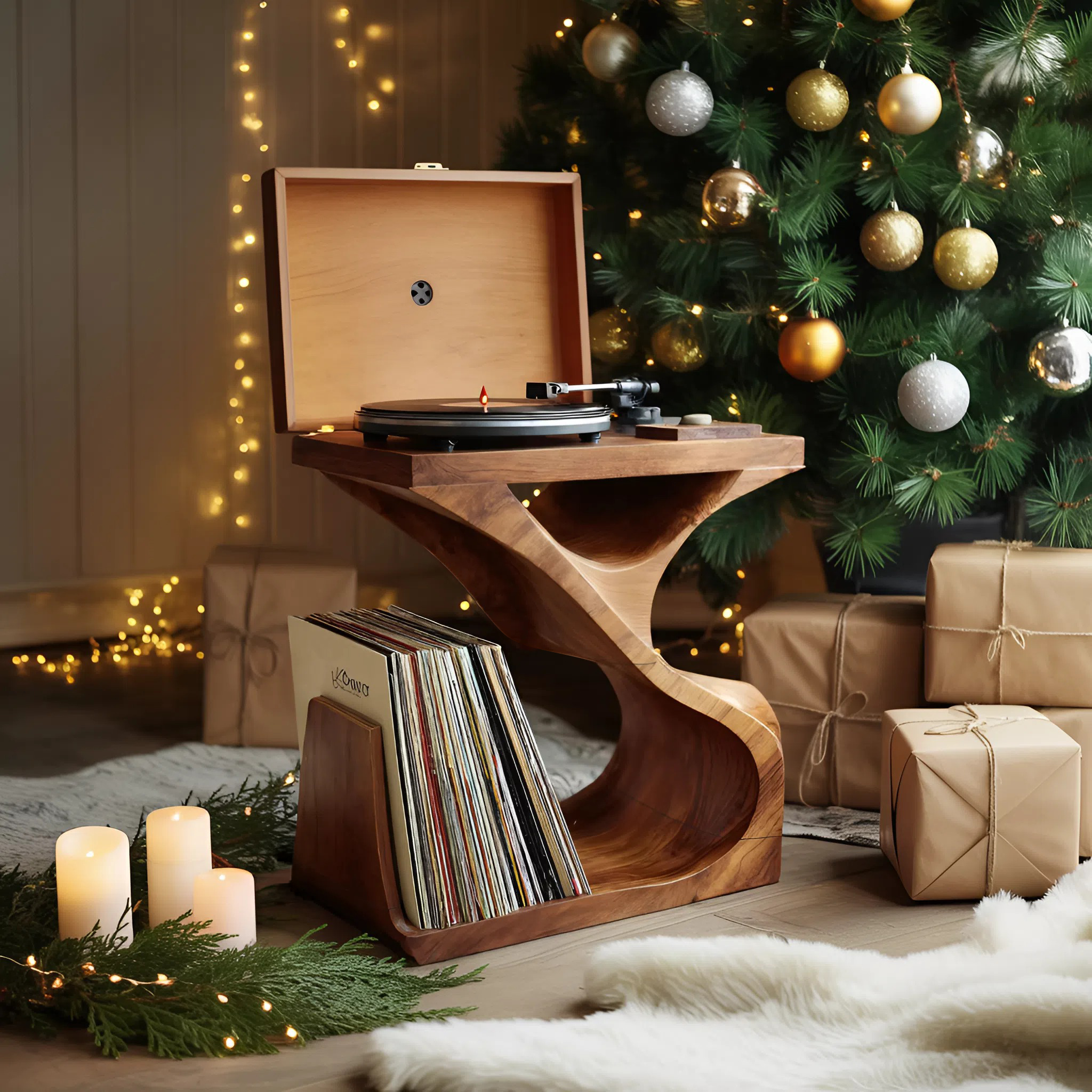 Modern Wooden Record Stand For Furniture Decor Holiday Gift SILDTTNCRS016