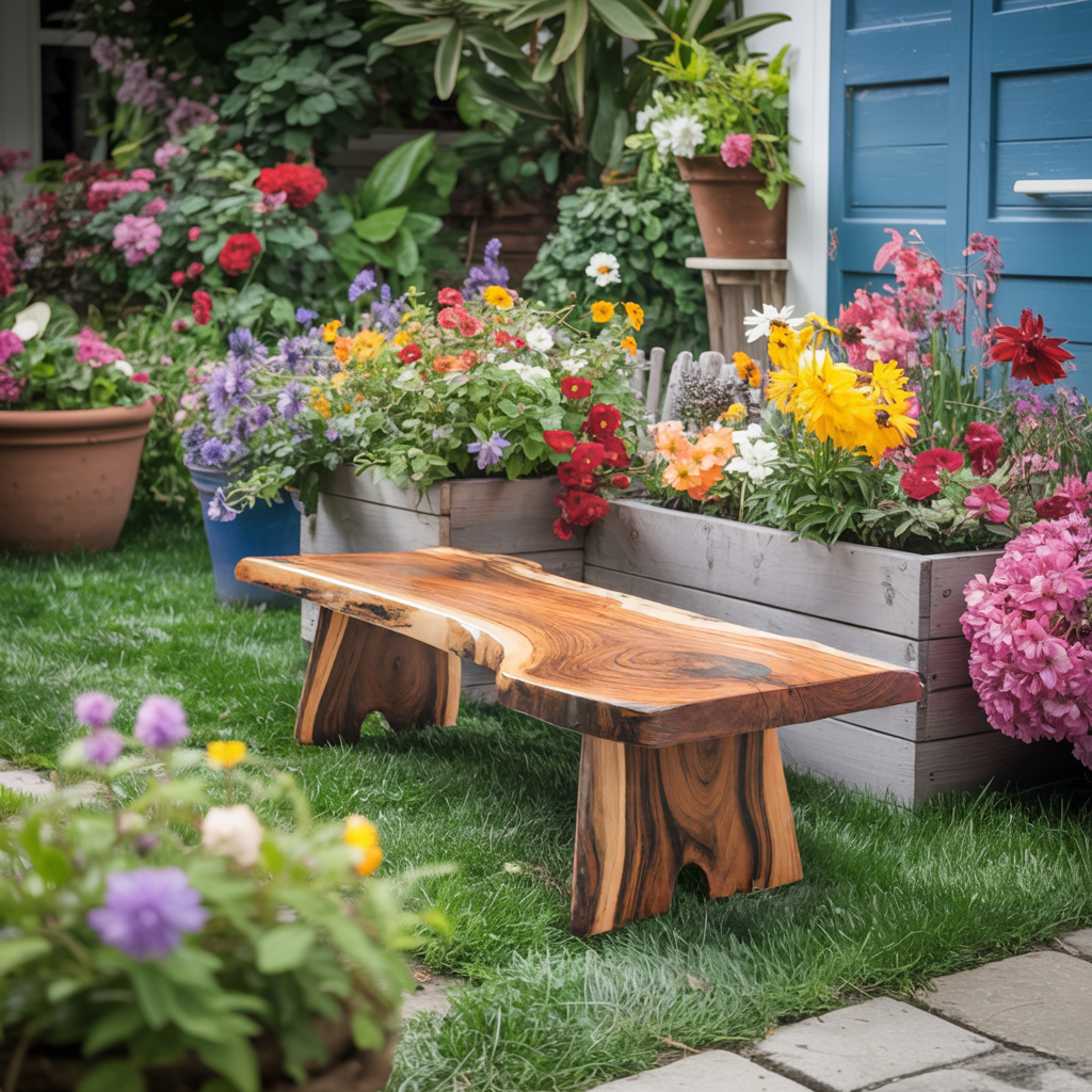 Minimalist Live Edge Outdoor Bench For Entryway Or Patio SITHTTCHR021
