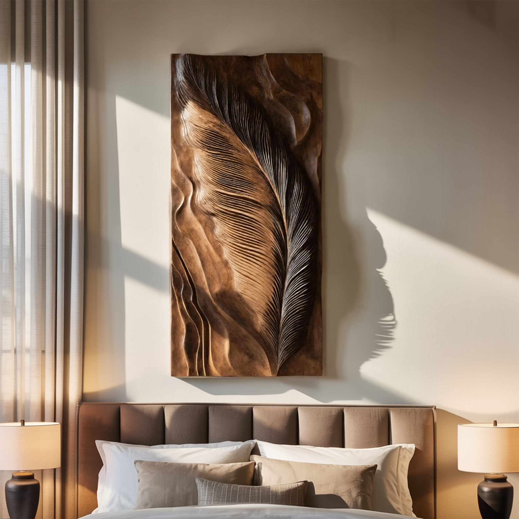 Hand Carved Feather Wall Art Design For Home RTTHHNWA105