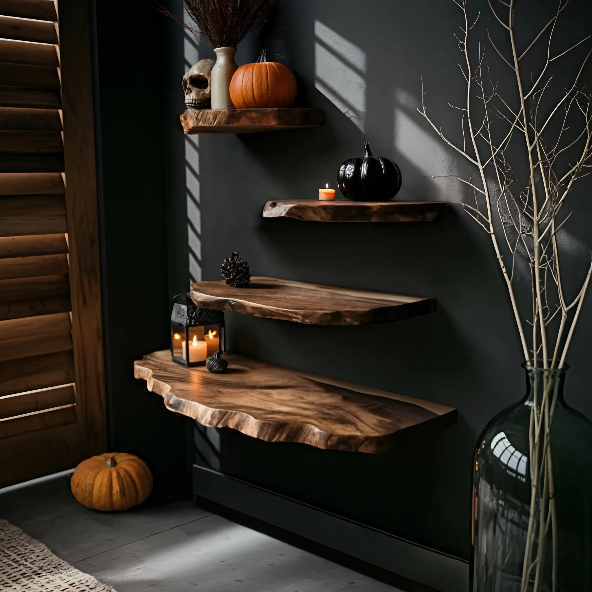 Mid Century Solid Wood Shelf For Bedroom Halloween Decor And Storage Space SILDTTRHFL004