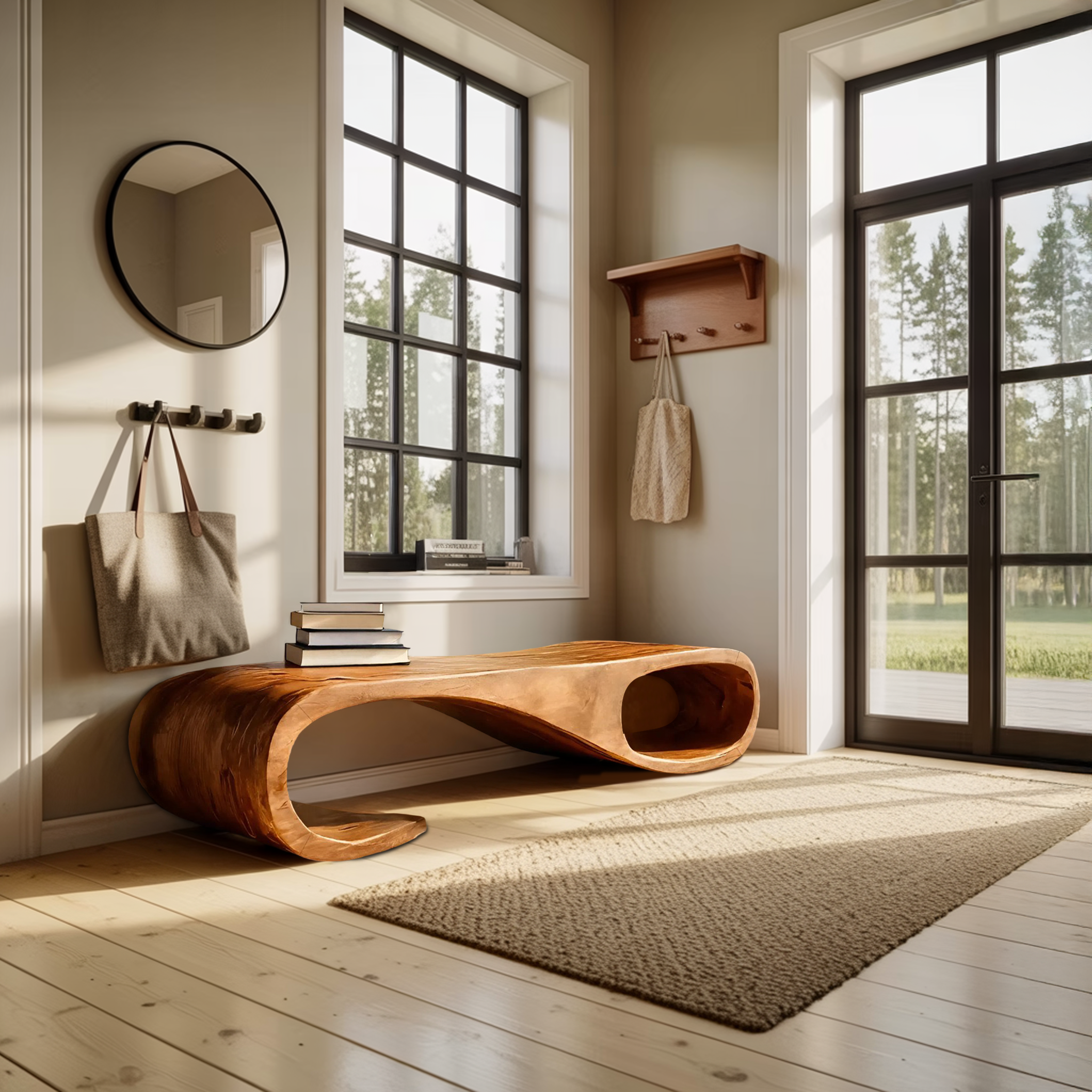 Modern Curved Bench For Entryway Furniture Accent Piece RTTHTTCHR080