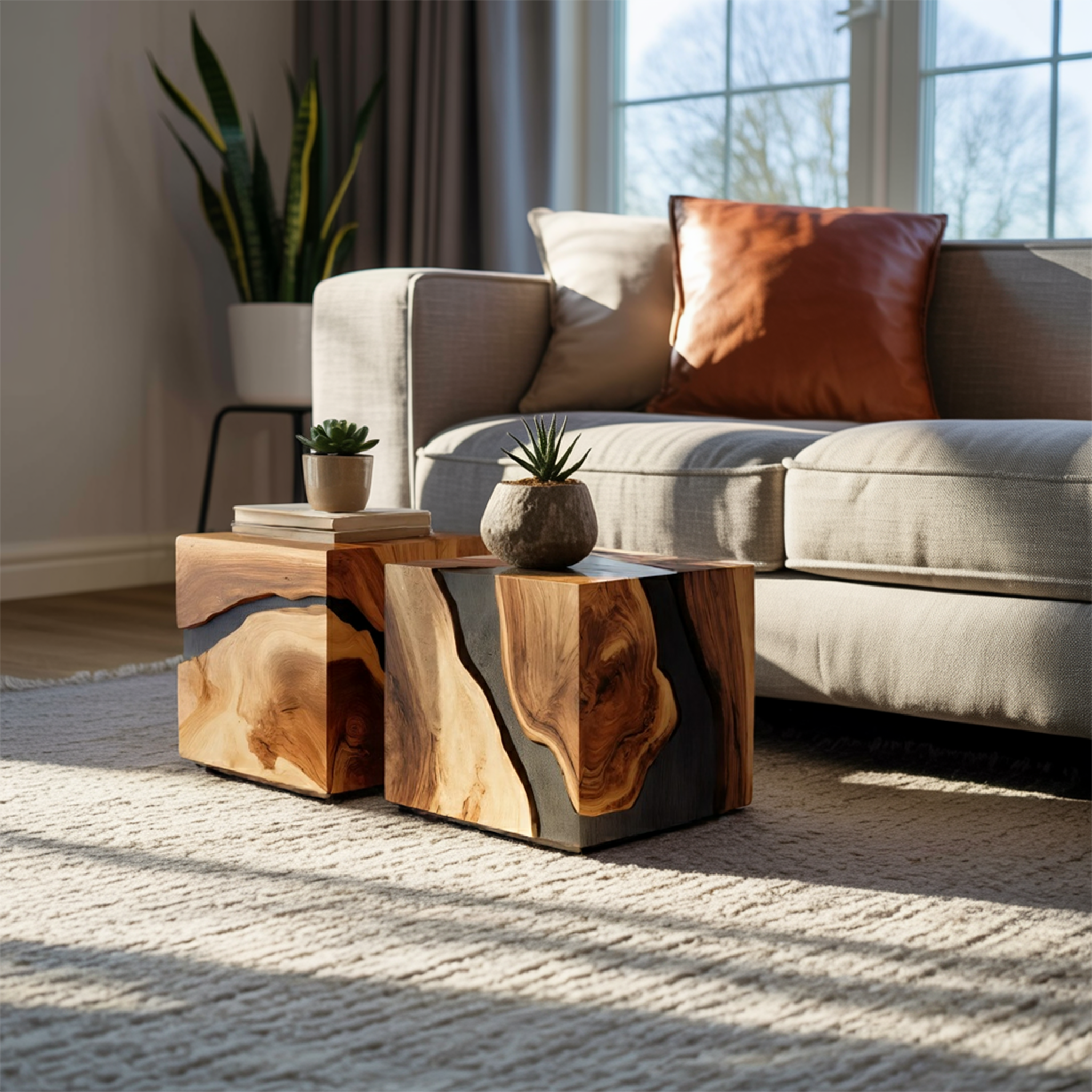 Mid Century Wooden Cube Coffee Table For Entryway Decor SILDTTNCF052