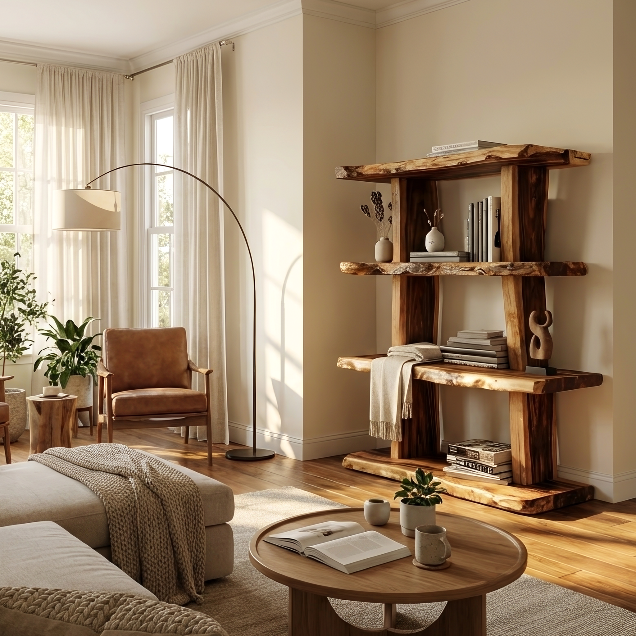 Contemporary Wood Bookshelf For Living Room Storage And Modern Decor SILDTTNFGS007