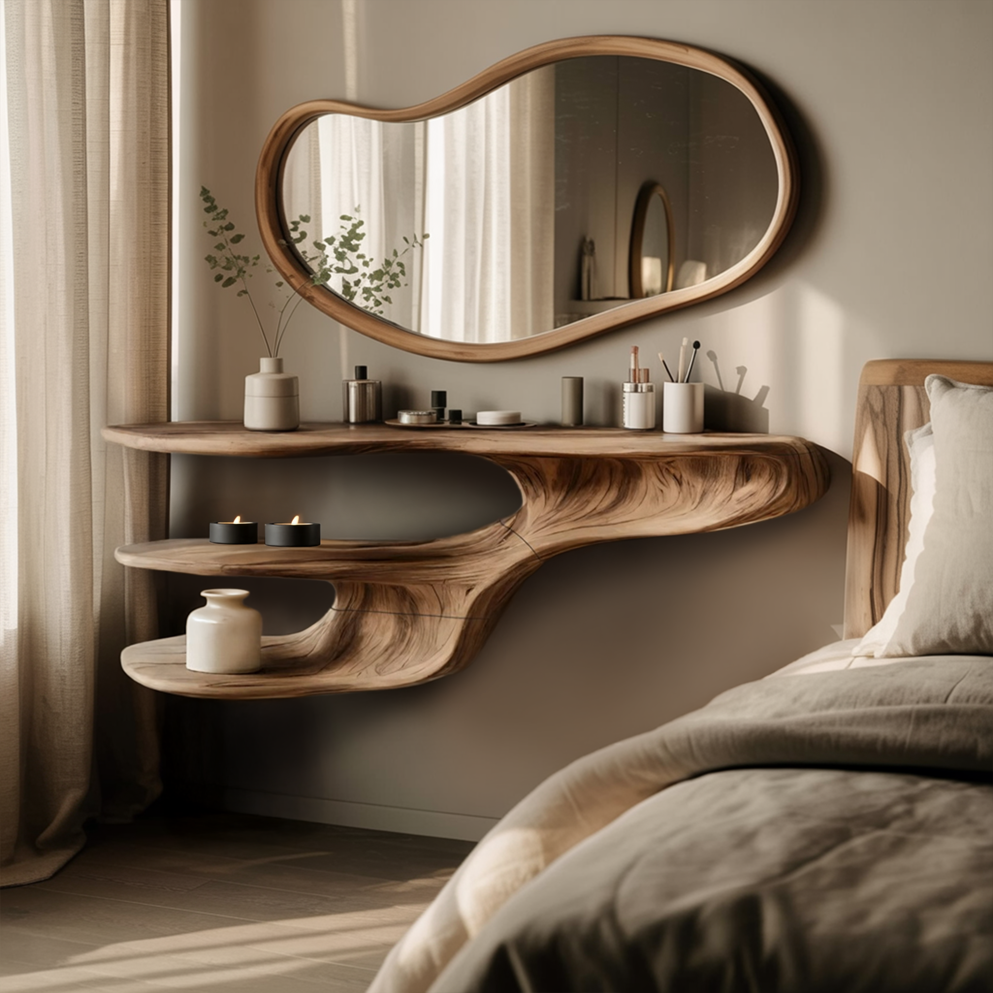 Rustic Solid Wood Vanity For Bedroom Makeup Organization SILDTTNMV009