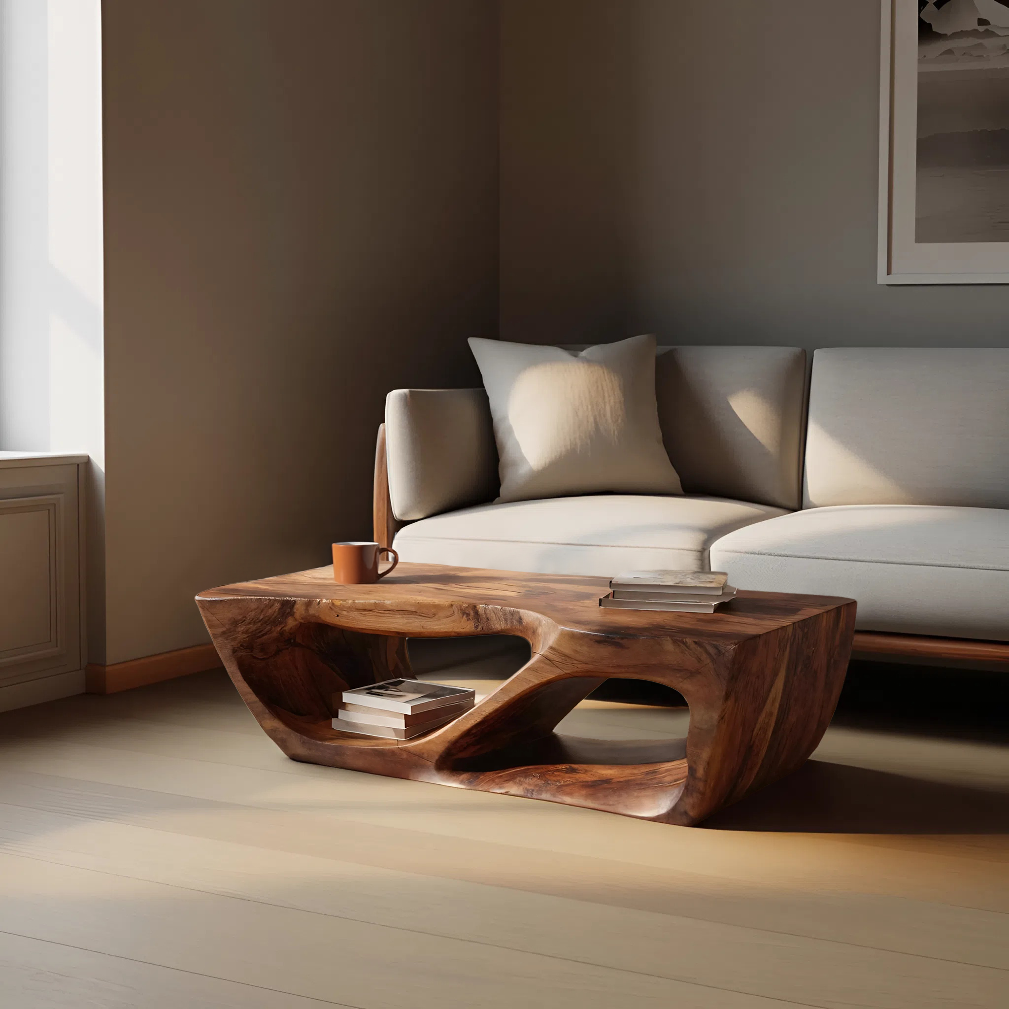 Modern Coffee Table With Curved Storage For Living Room RTTHHNCF046