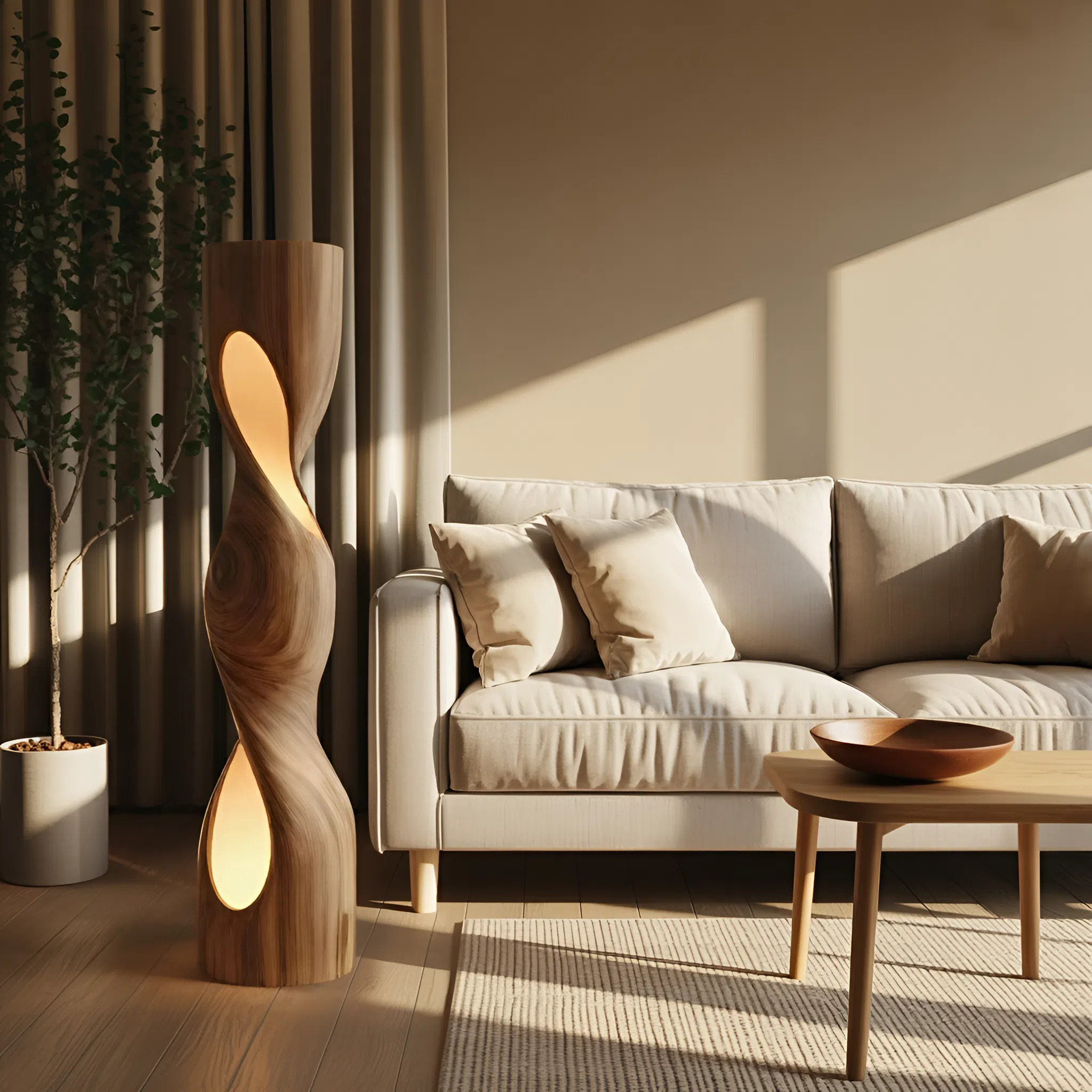 Organic Sculptural Twisted Floor Lamp For Living Room Or Bedroom SITHHNLAM030