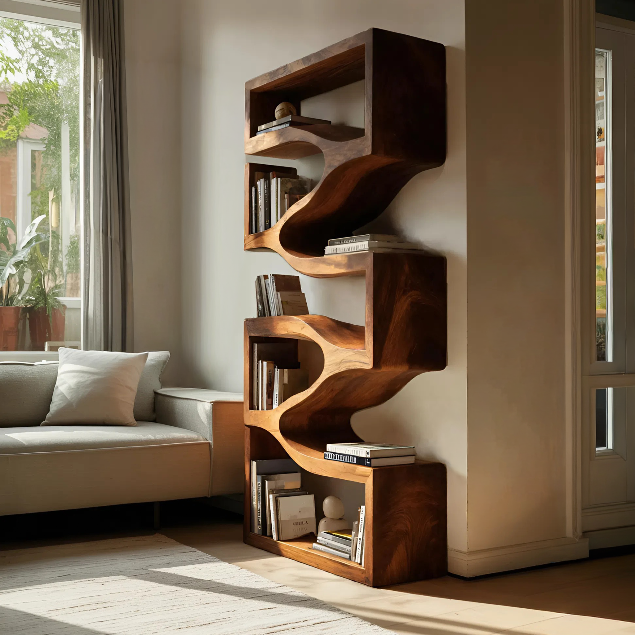 Sculptural Wooden Wall Bookcase For Modern BedRoom RTTHHNBS109