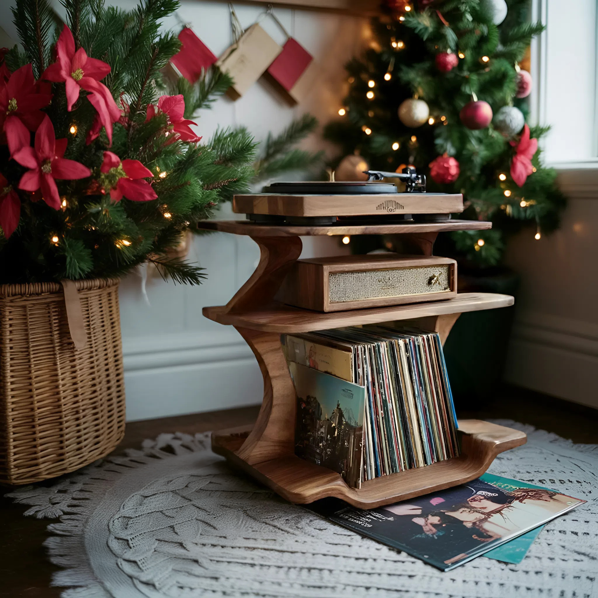 Mid Century Wooden Record Stand For Christmas Vinyl Lovers SILDTTNCRS013