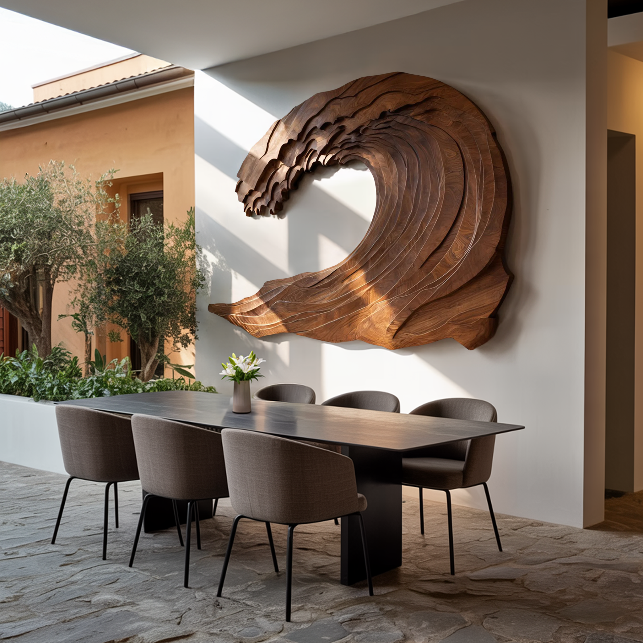 Organic Carved Wave Wall Art Above Sofa For Living Room RTTHHNWA082