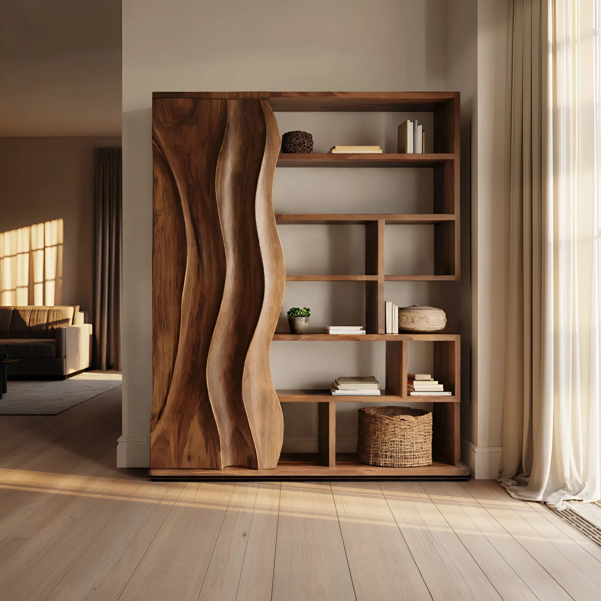Modern Bookshelf With Wave Door For Home Decor RTTHHNBS087