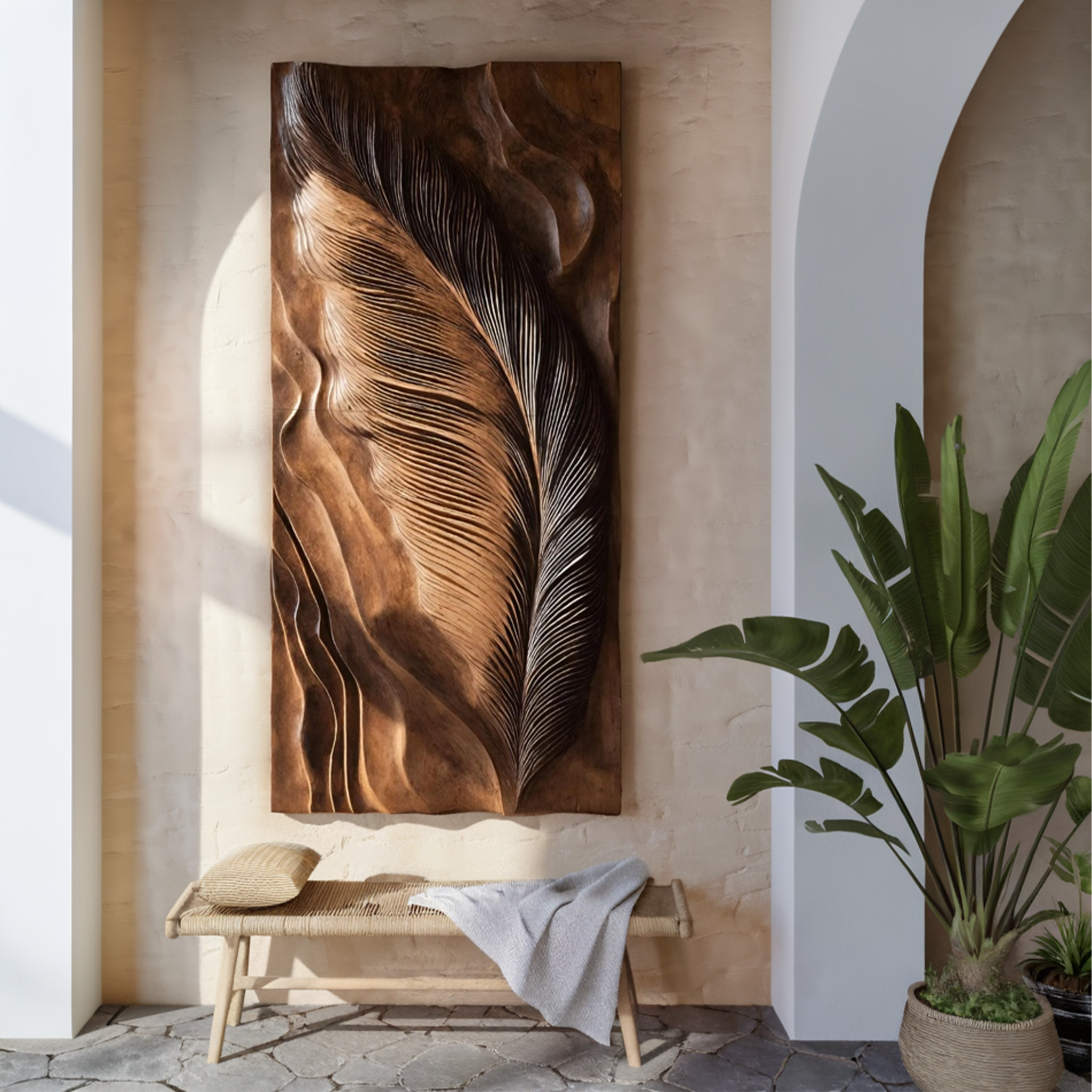Hand Carved Feather Wall Art Design For Home RTTHHNWA105