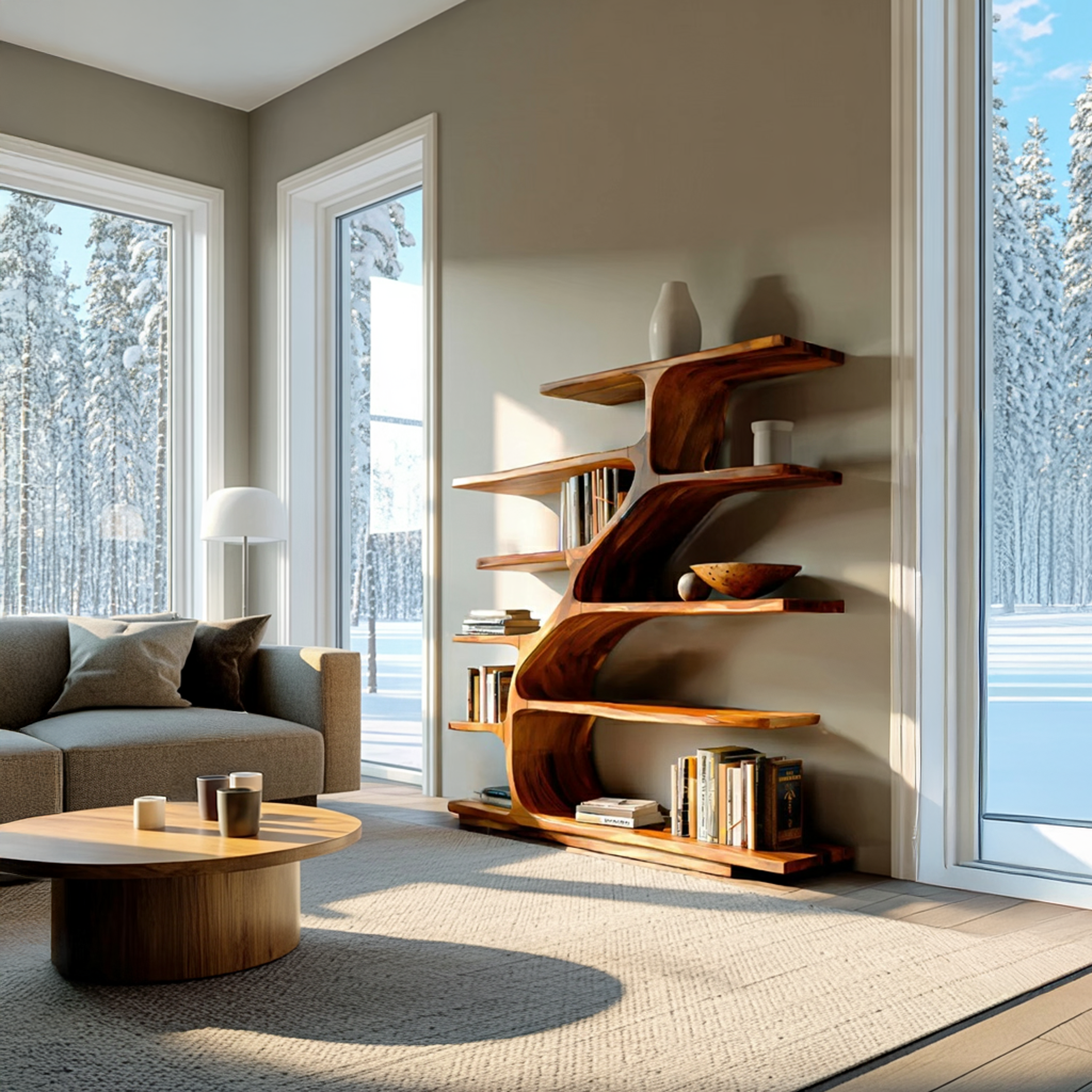 Organic Modern Bookshelf With Flowing Curves For Home Decor RTTHTTBS056