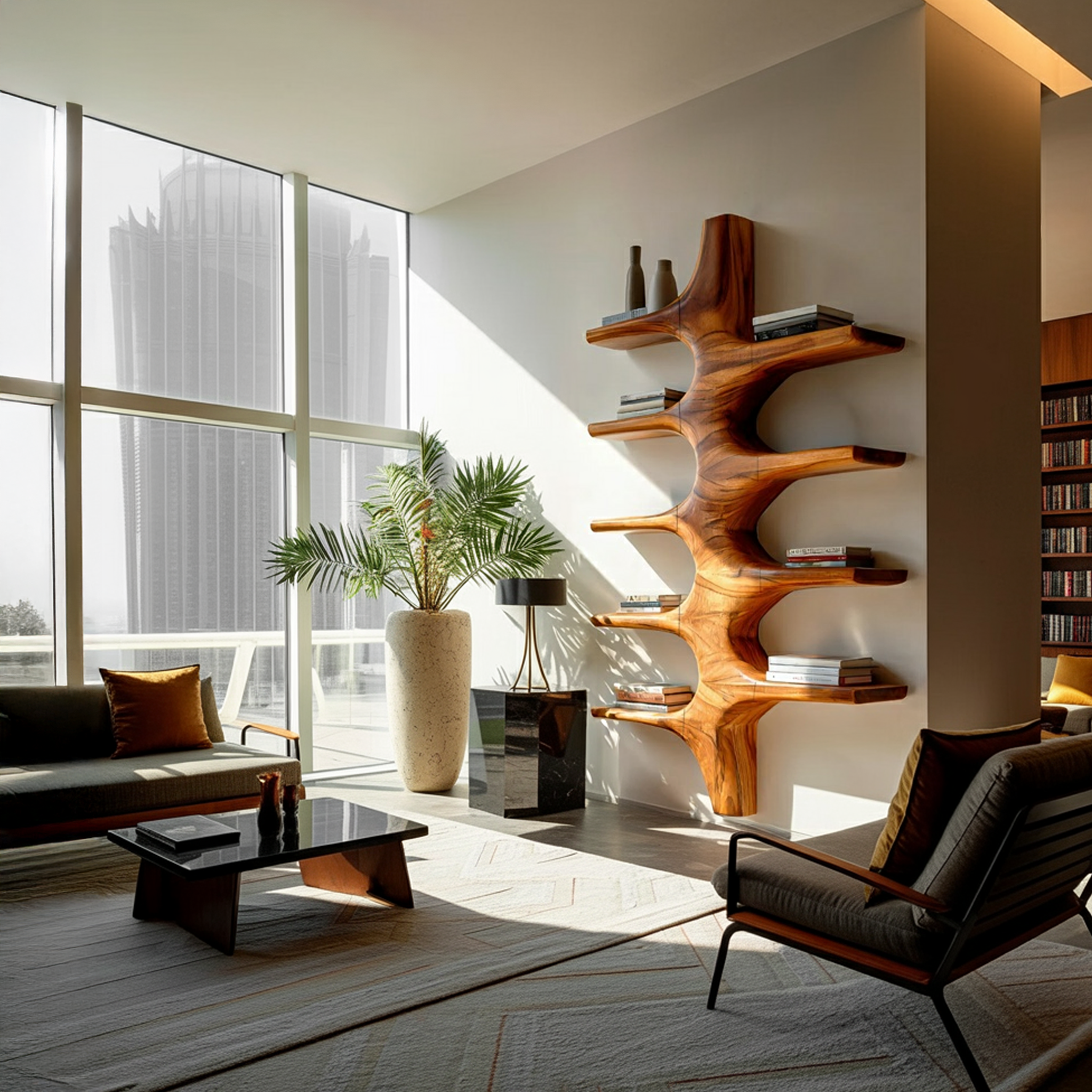 Sculptural Wood Wall Mounted Bookshelf For Modern Living Room RTTHTTBS066