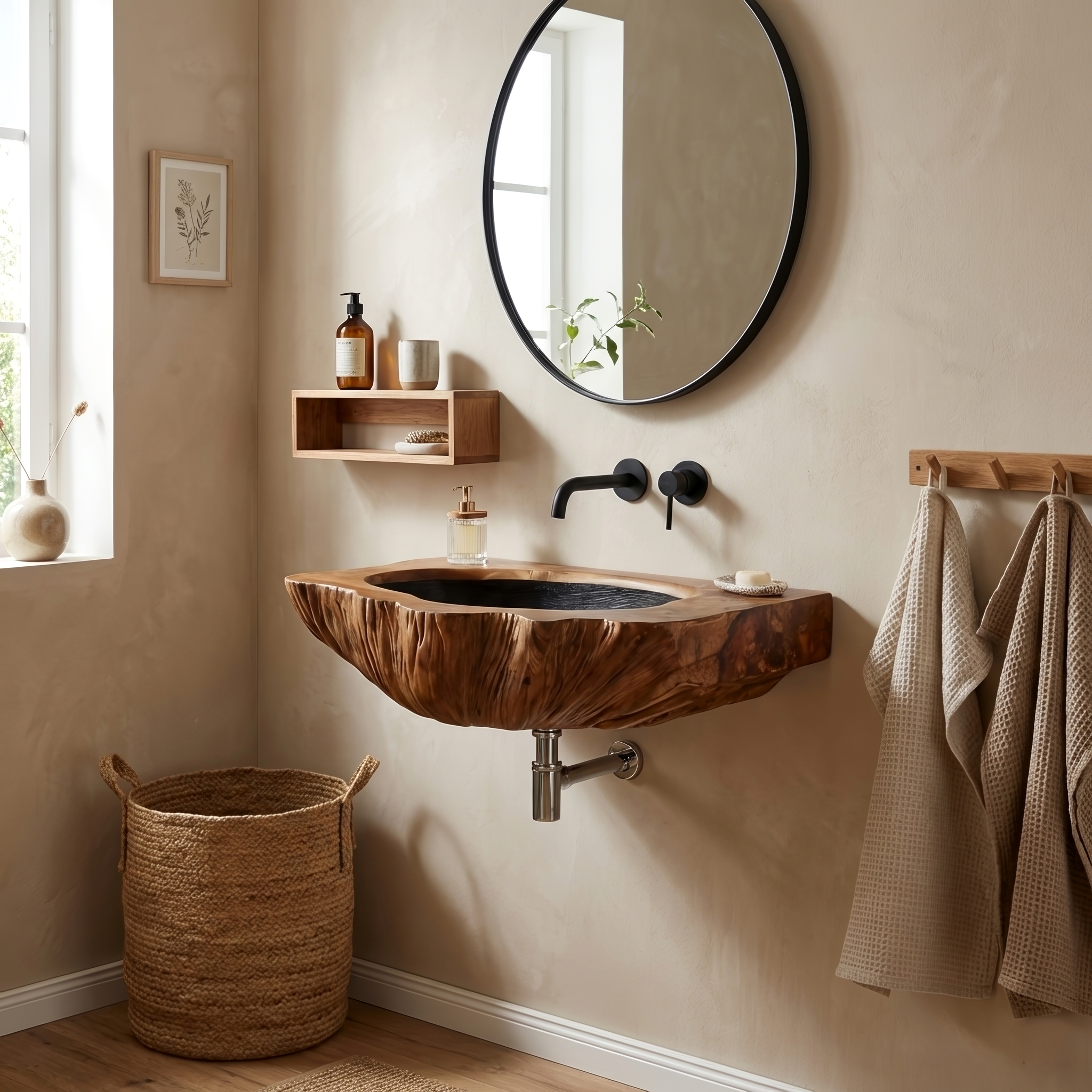 Mid Century Wall Mounted Wooden Bathroom Sink For Unique Bathroom Decor SILDTTNVS057