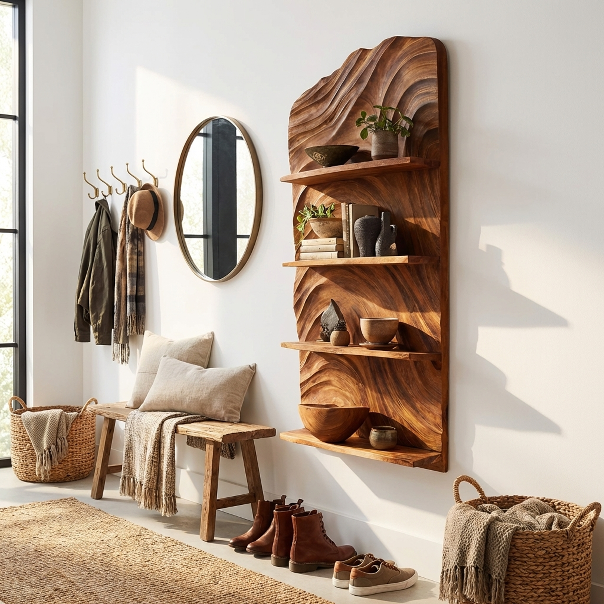 Rustic Handcrafted Wooden Wall Rack For Entryway Storage Display SILDTTRWMS008