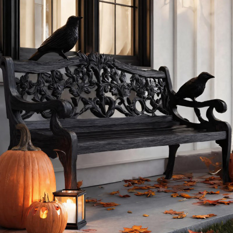 Gothic Carved Raven Bench For Halloween Porch Decor Or Garden SITHTTHW002
