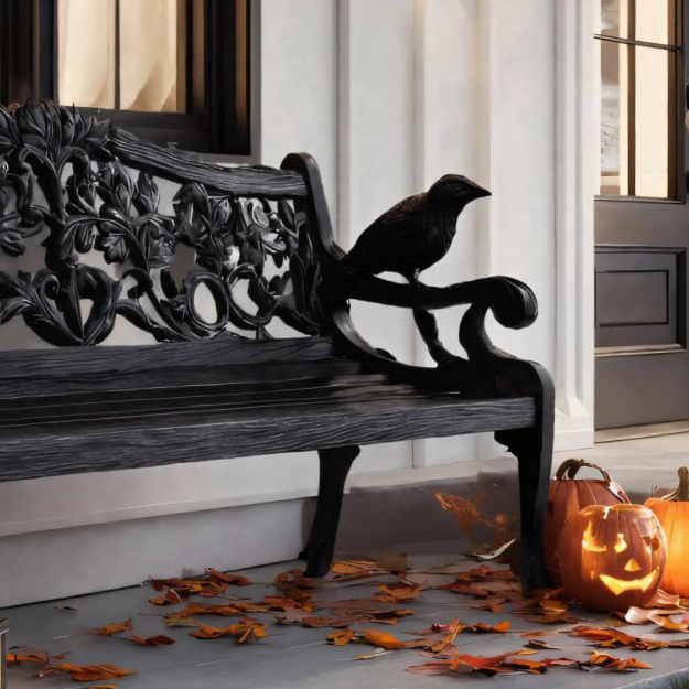 Gothic Carved Raven Bench For Halloween Porch Decor Or Garden SITHTTHW002
