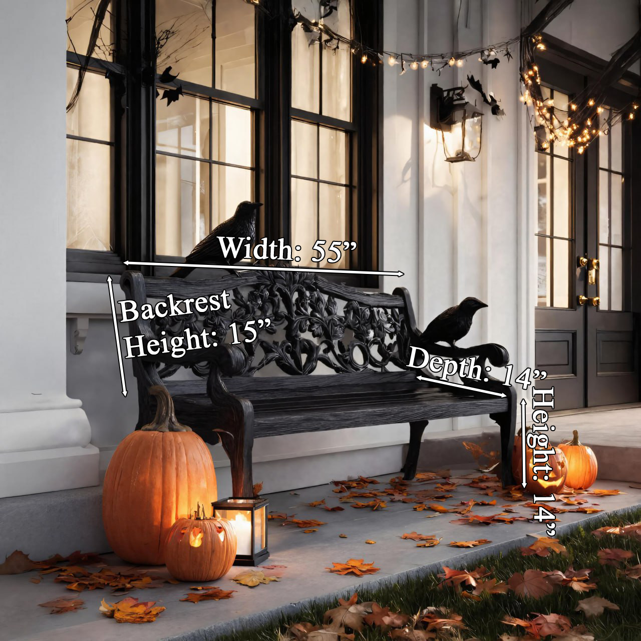 Gothic Carved Raven Bench For Halloween Porch Decor Or Garden SITHTTHW002