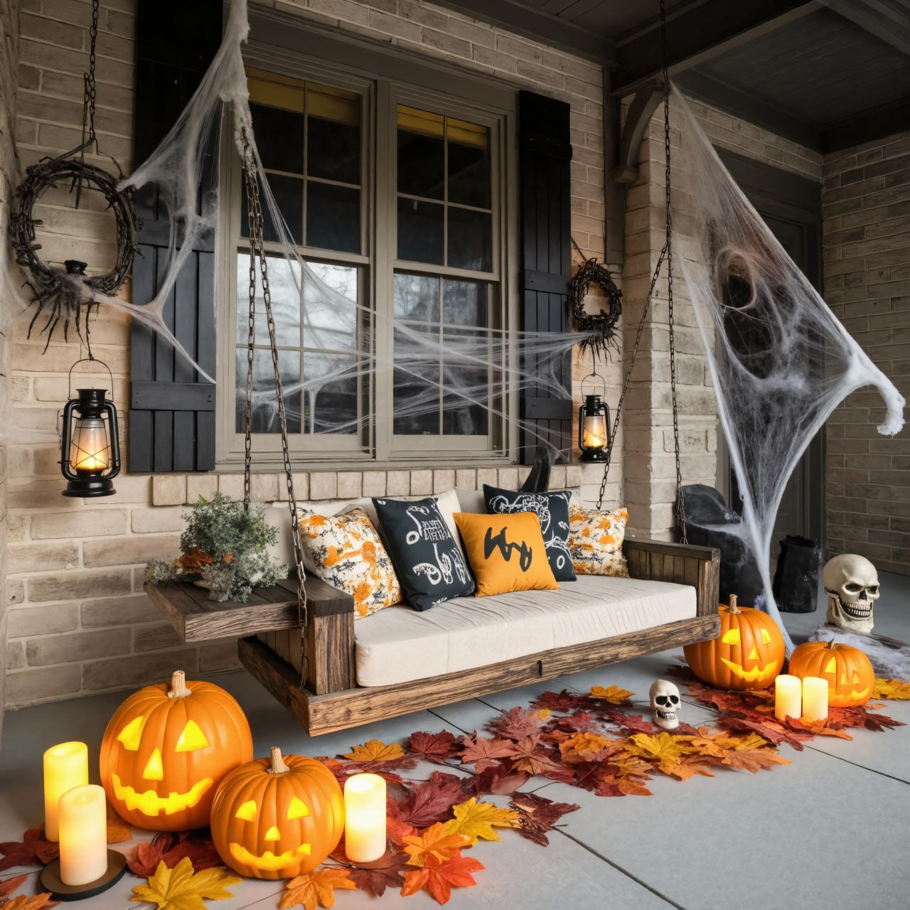 Rustic Wooden Porch Swing With Chains For Halloween Outdoor Decor SITHTTHW001