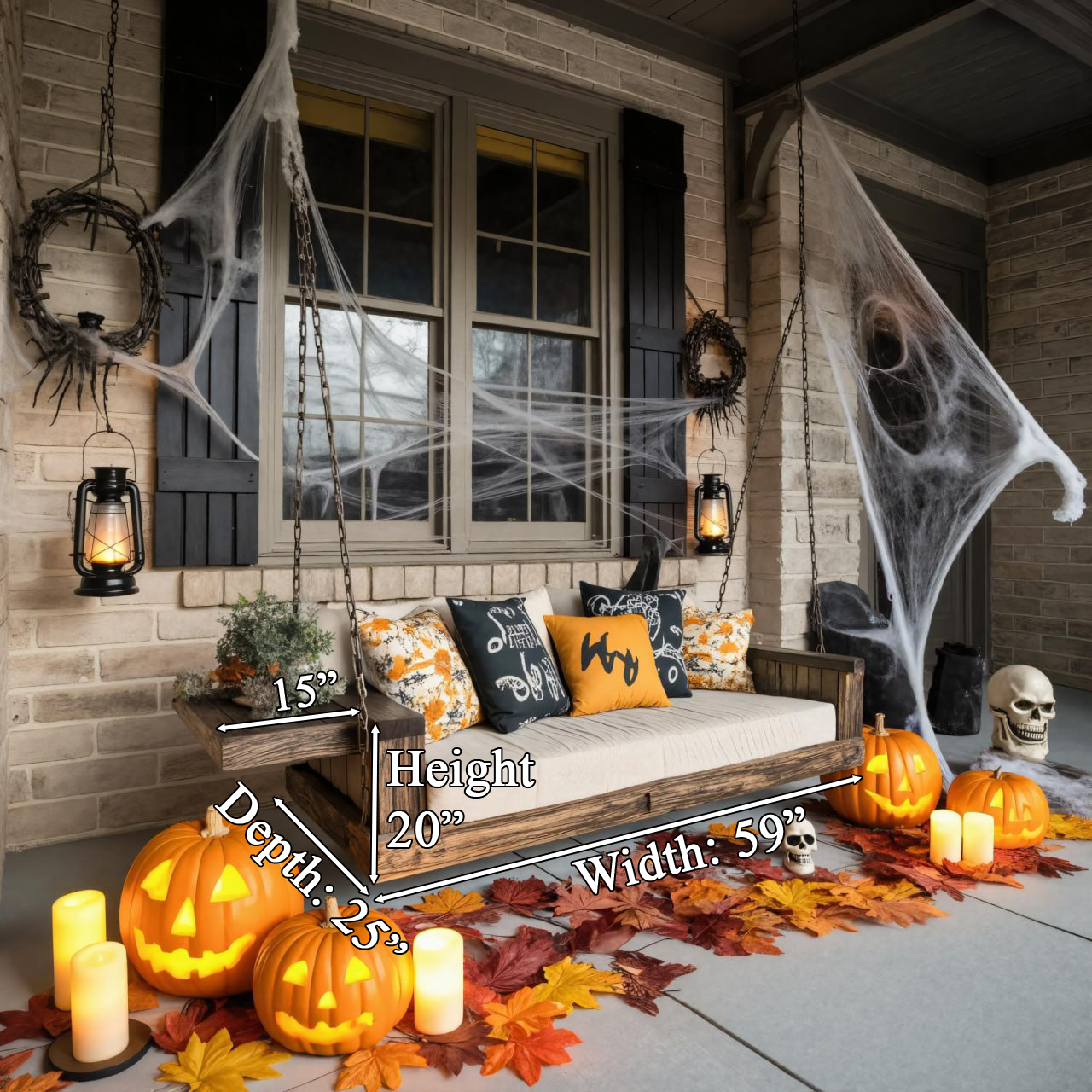 Rustic Wooden Porch Swing With Chains For Halloween Outdoor Decor SITHTTHW001