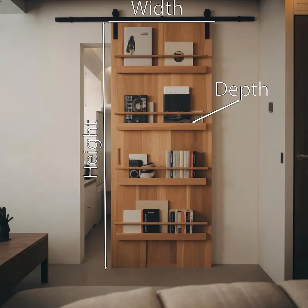 Minimalist Wooden Sliding Door With Bookshelf For Modern Living Room Or Studio SITHHNDOR005