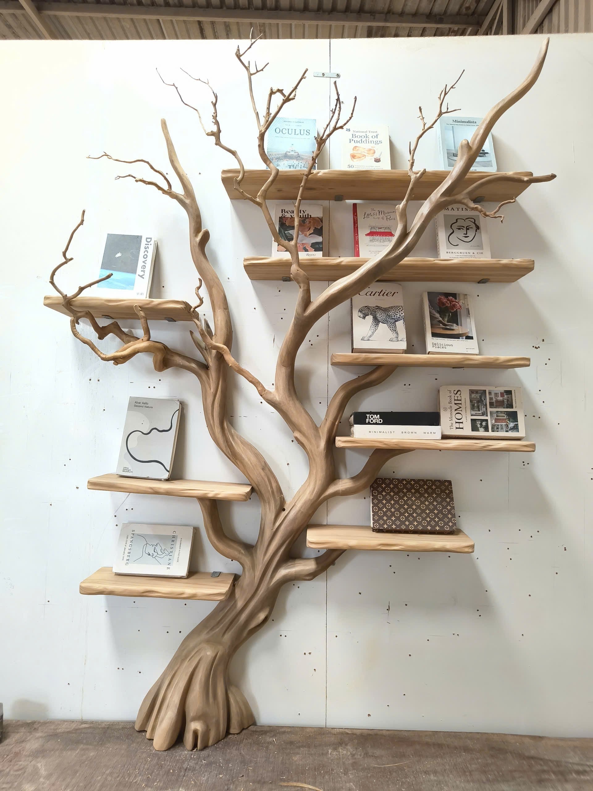 Rustic Sculptural Tree Bookshelf Handcrafted For Living Room SINLKITB682